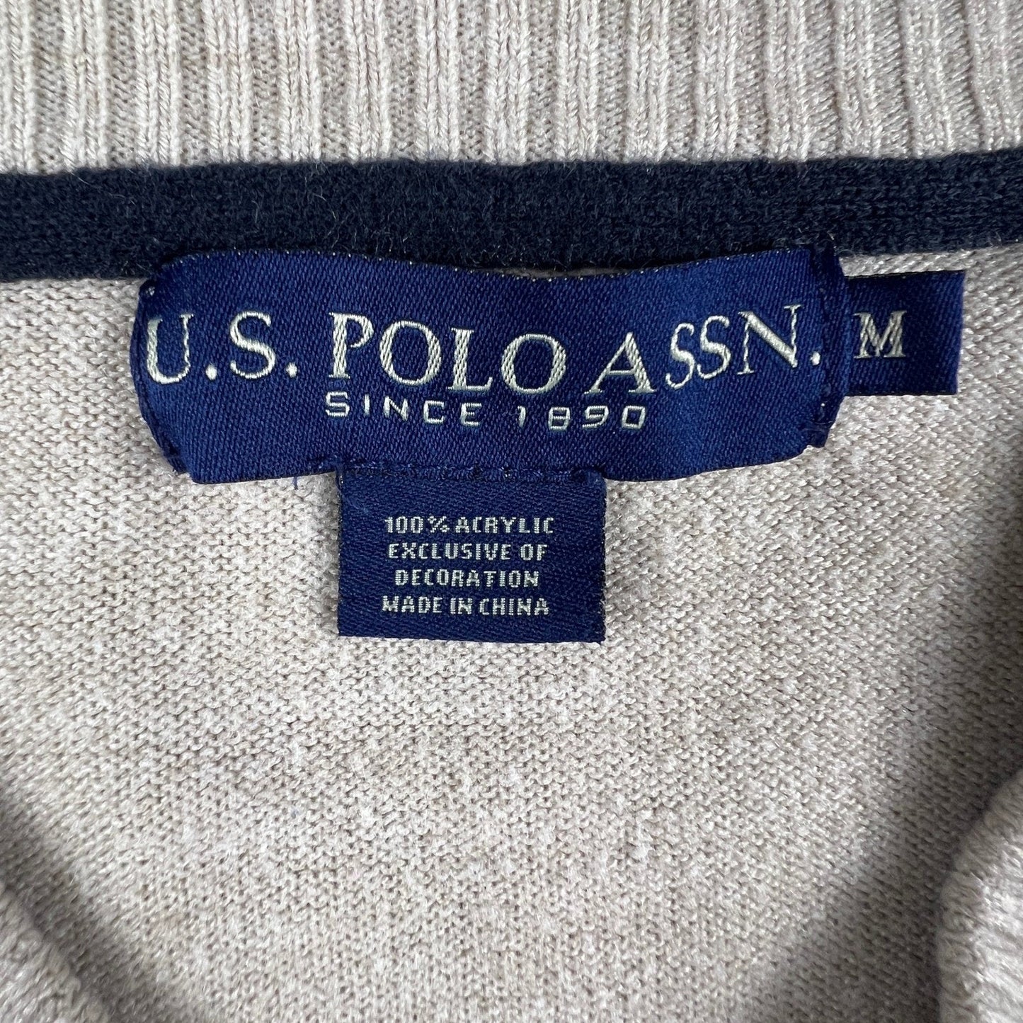 U.S. Polo Assn. V-Neck Sweater Mens Medium Tan Knit Preppy Classic