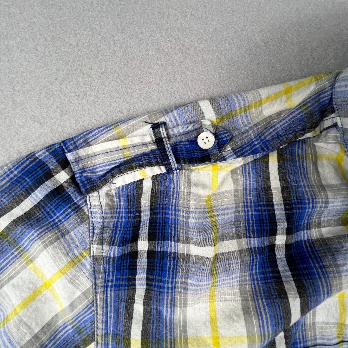 Ecko Unltd Button Down Shirt Mens XXL Blue Yellow Plaid Short Sleeve Urban Y2K