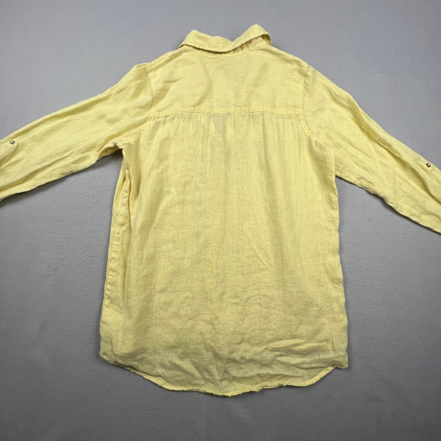 Sigrid Olsen Linen Button Down Shirt Women Medium Yellow Roll Tab Coastal Summer