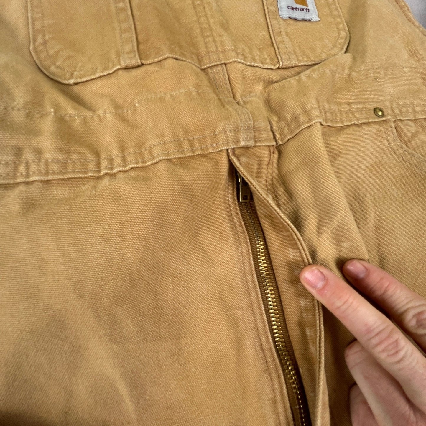 Carhartt Bib Overalls Mens 38x30 Brown R01 BRN Double Knee Workwear Distressed