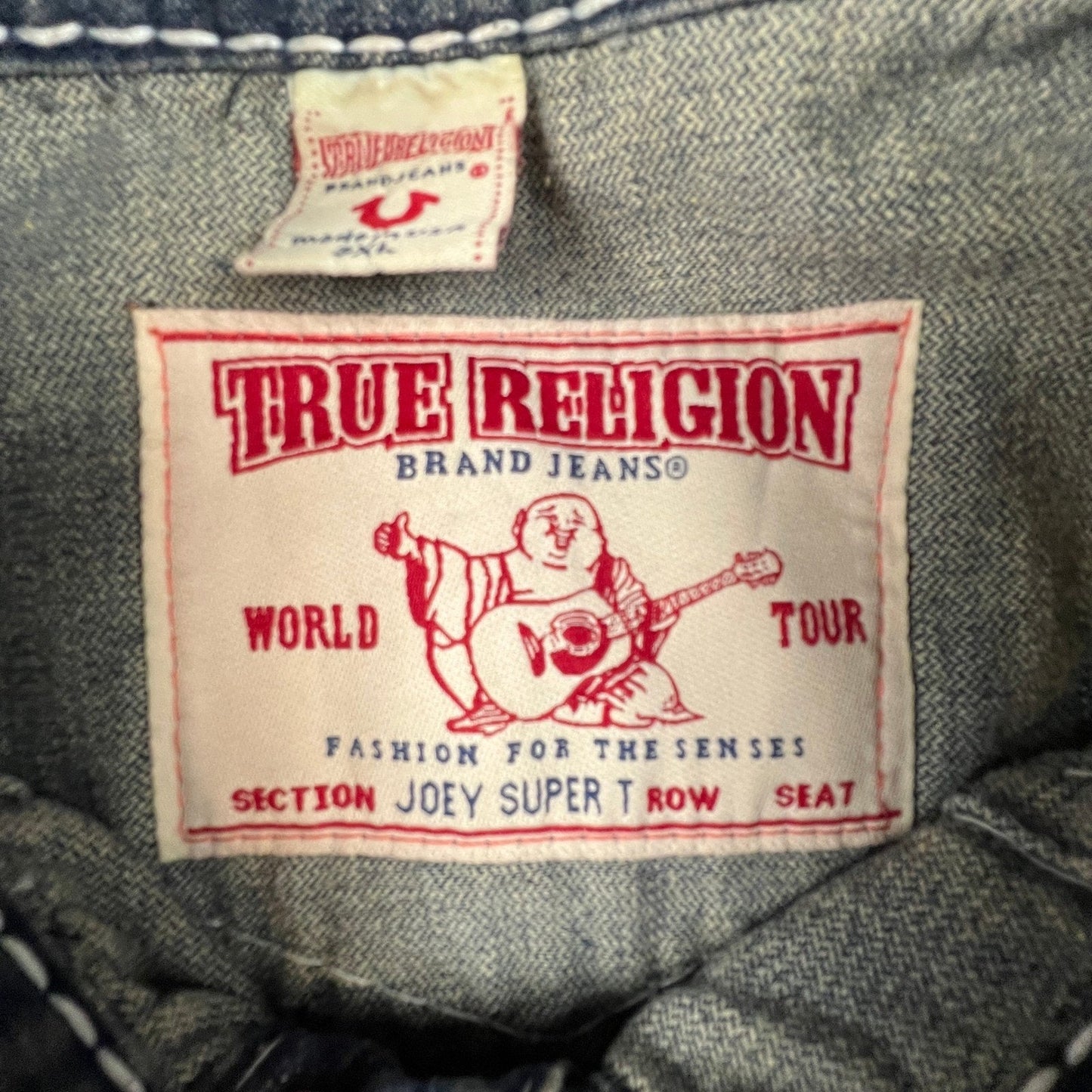 True Religion Denim Jacket Mens 3XL Blue Joey Super T Big Stitch Western Y2K