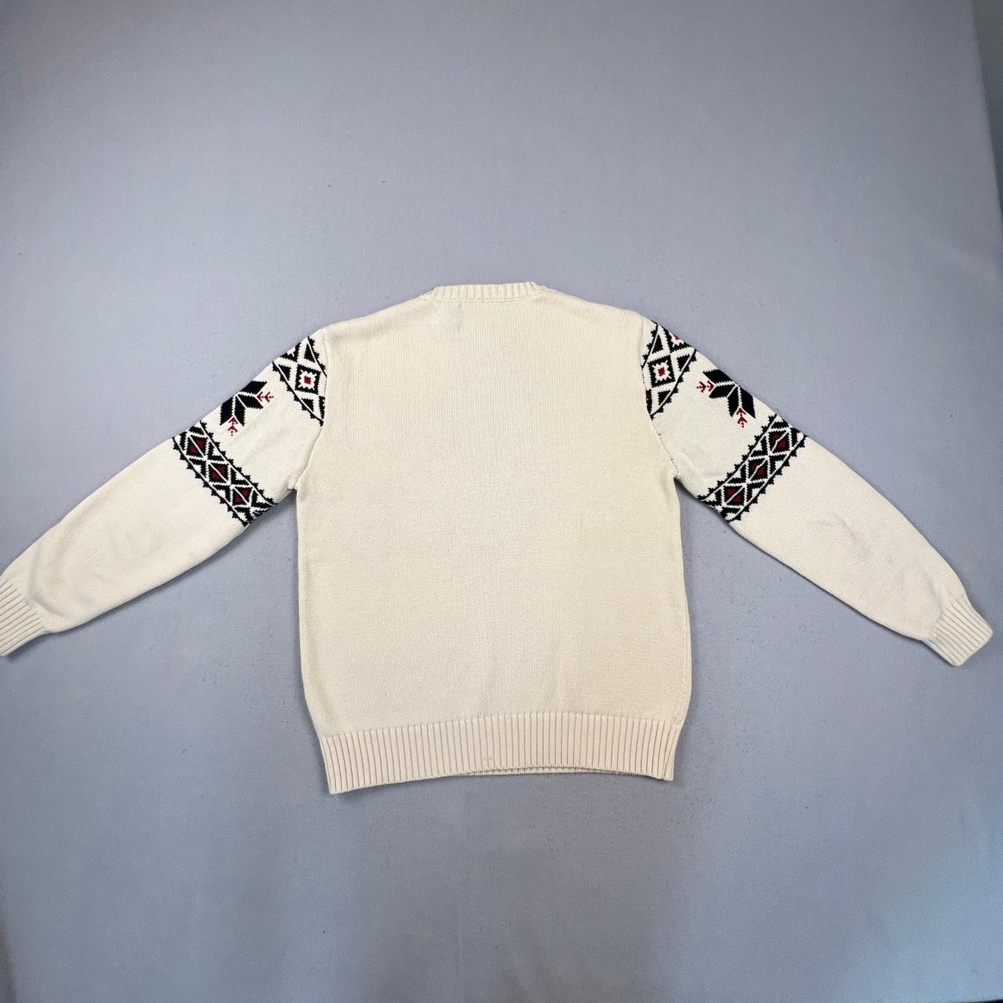 American Living Bear Fair Isle Sweater Mens Medium Cream Cotton Knit Cabin Core