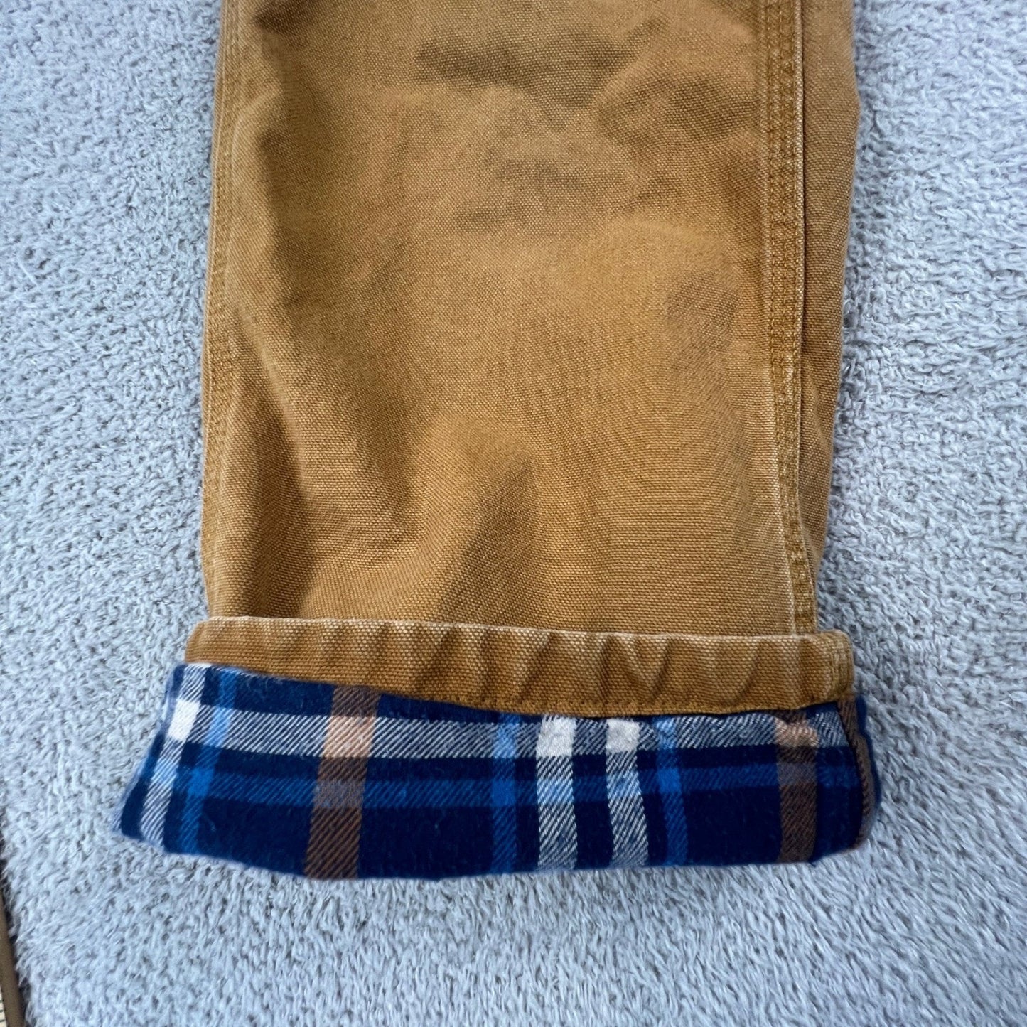 Carhartt Carpenter Pants Kids 8 Brown Flannel Lined Canvas Duck Workwear Utility