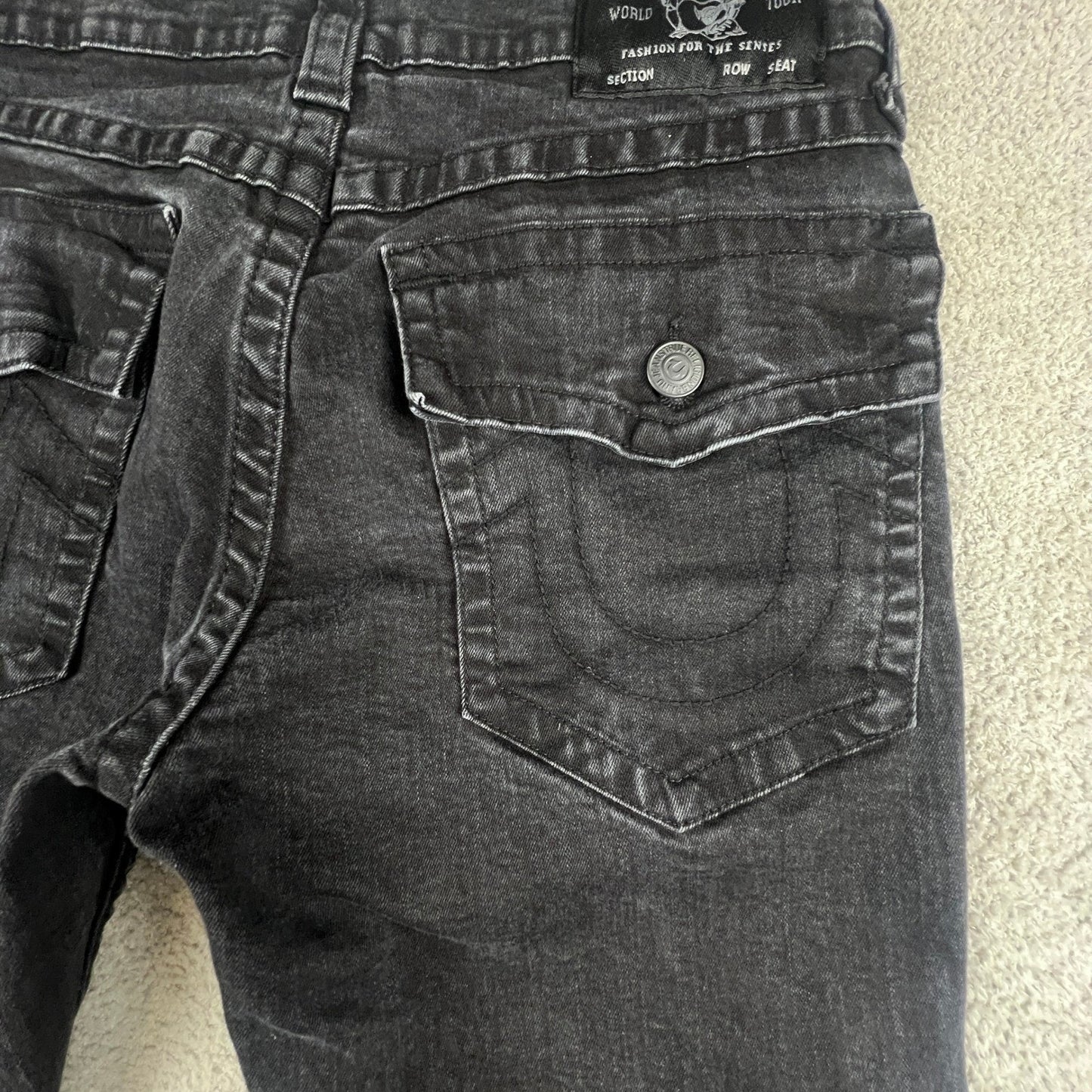 True Religion Skinny Jeans Mens Size 33 Rocco Flap Faded Black