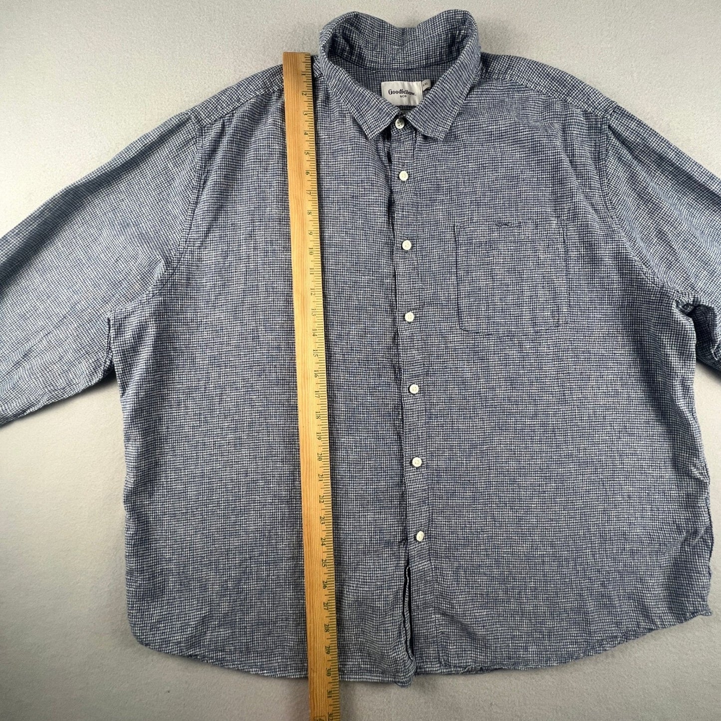 Linen Blend Button Down Shirt Mens XXL Blue Grid Rich Casual Classic