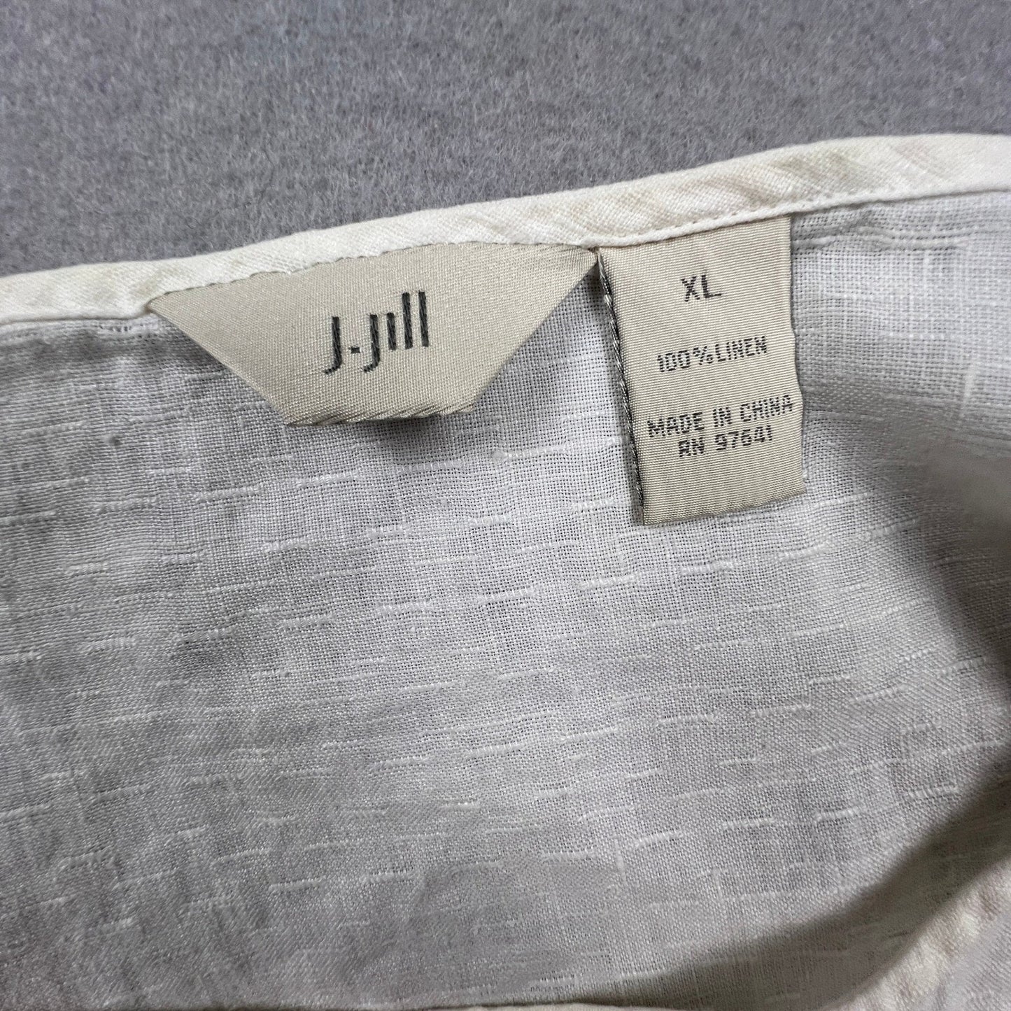 J. Jill Linen Blouse Women XL White Ruffle Hem 3/4 Sleeve Casual Relaxed Boho