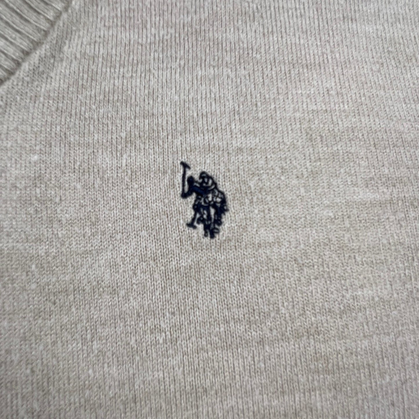 U.S. Polo Assn. V-Neck Sweater Mens Medium Tan Knit Preppy Classic