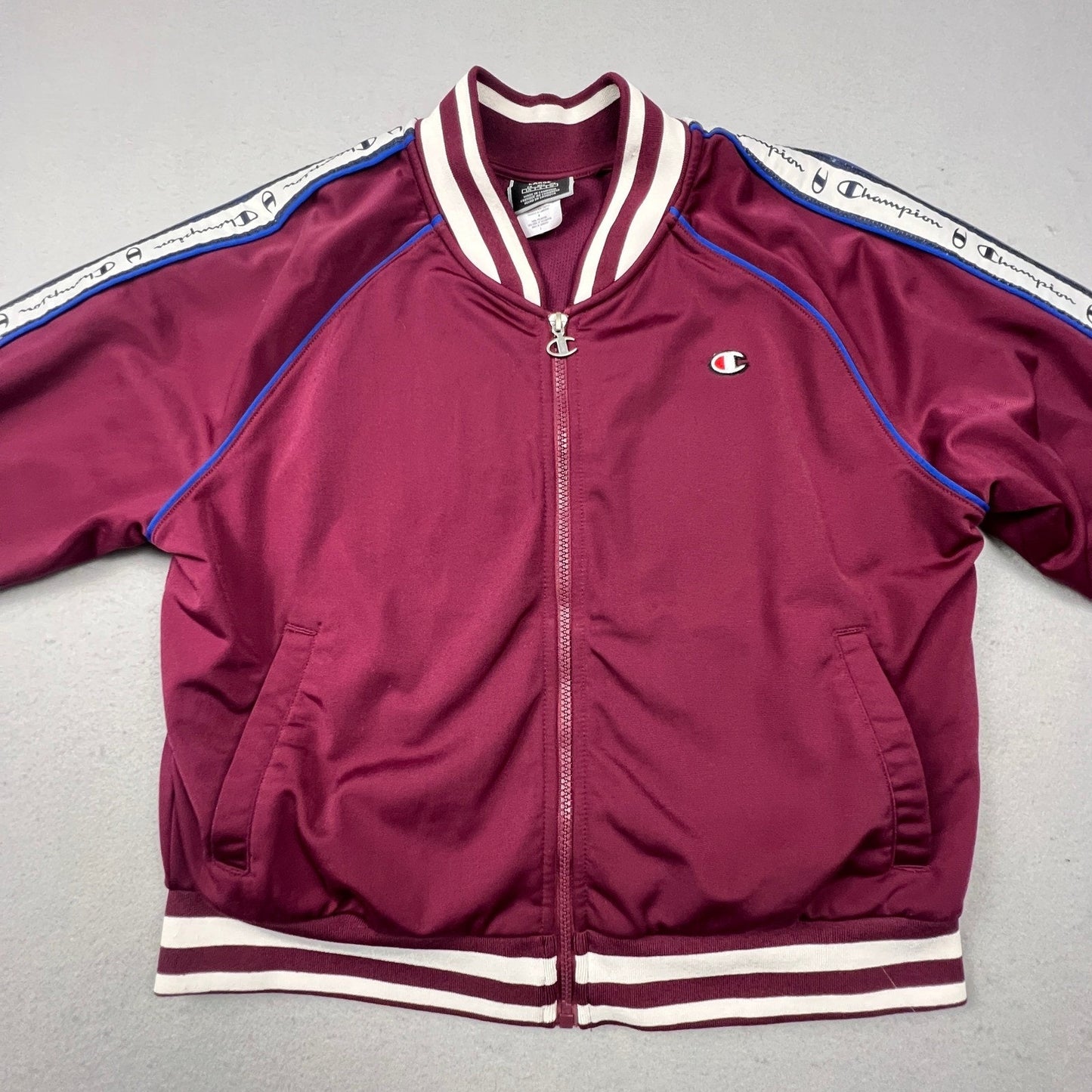 Champion Track Jacket Womens Large Maroon Logo Tape Full Zip Athletic Sporty