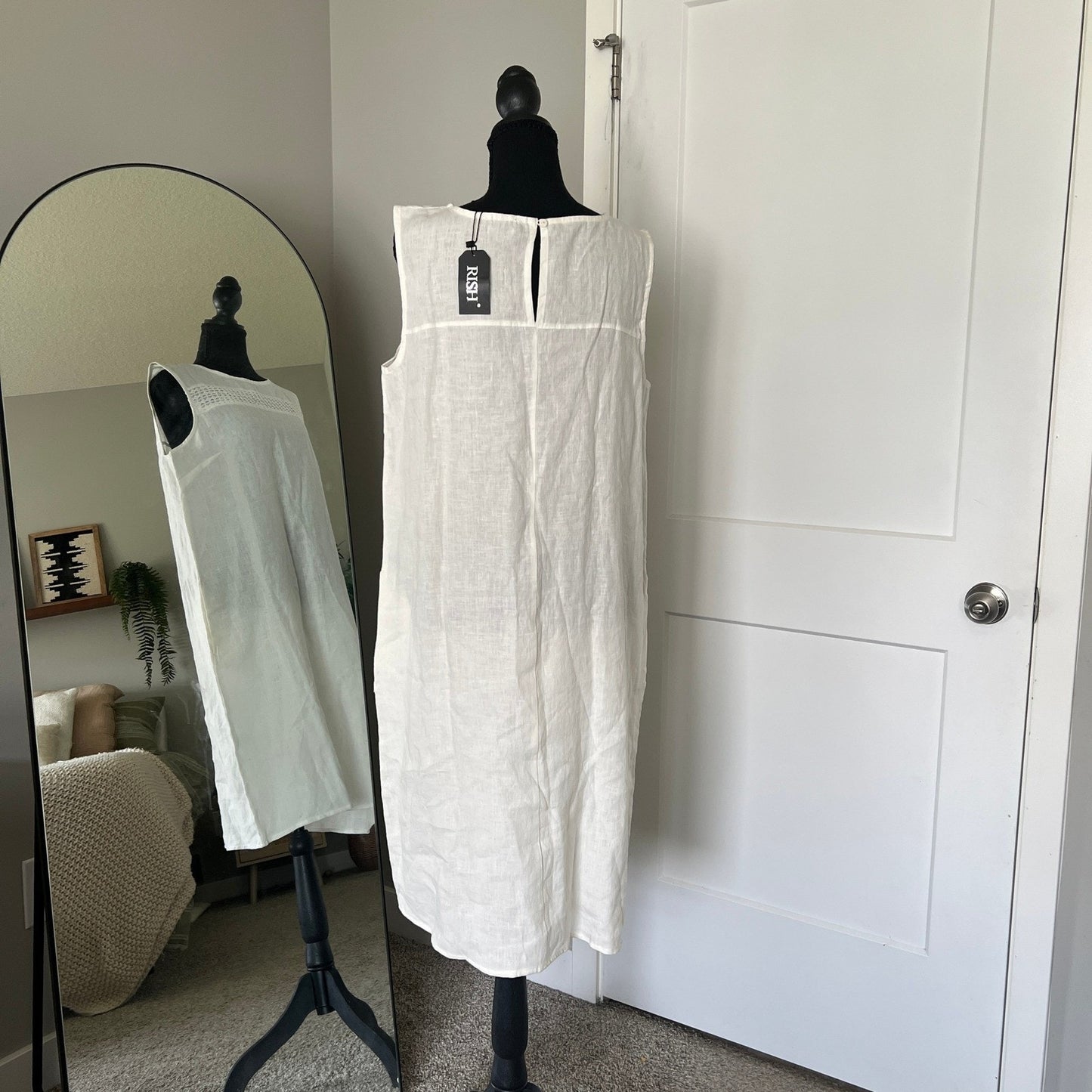 NWT 100% Cotton Shift Dress Large White Crochet Lace Cotton Sleeveless Boho Midi