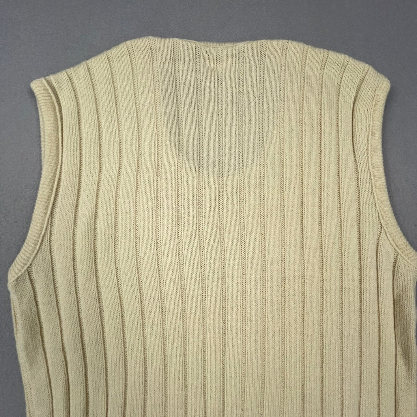 VTG 70s Retro Sweater Vest Women Large Cream Ribbed Knit Wintuk Orlon Brentwood