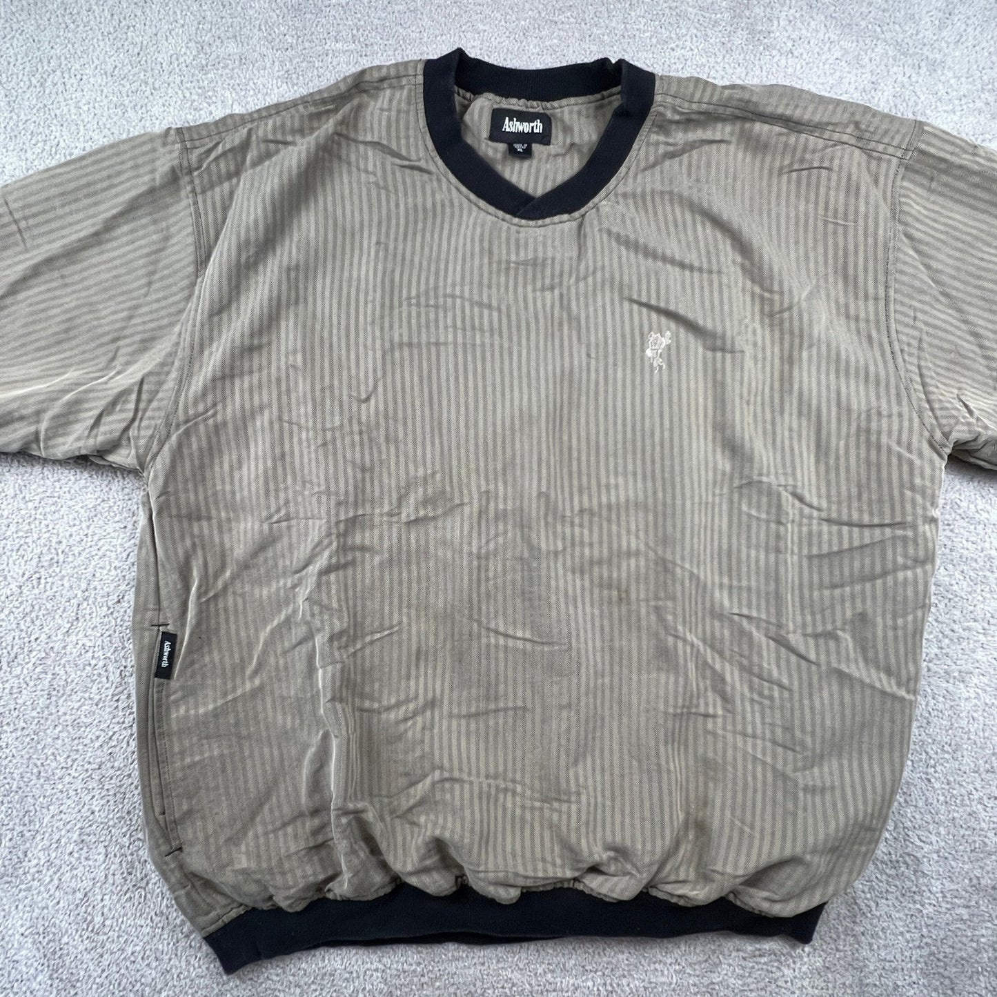 Ashworth Men's V-Neck XL Pullover Olive Herringbone Golf Windshirt Skater