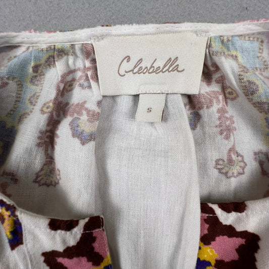 Cleobella Maxi Dress Womens Small White Floral Paisley Cotton Linen Boho Belted