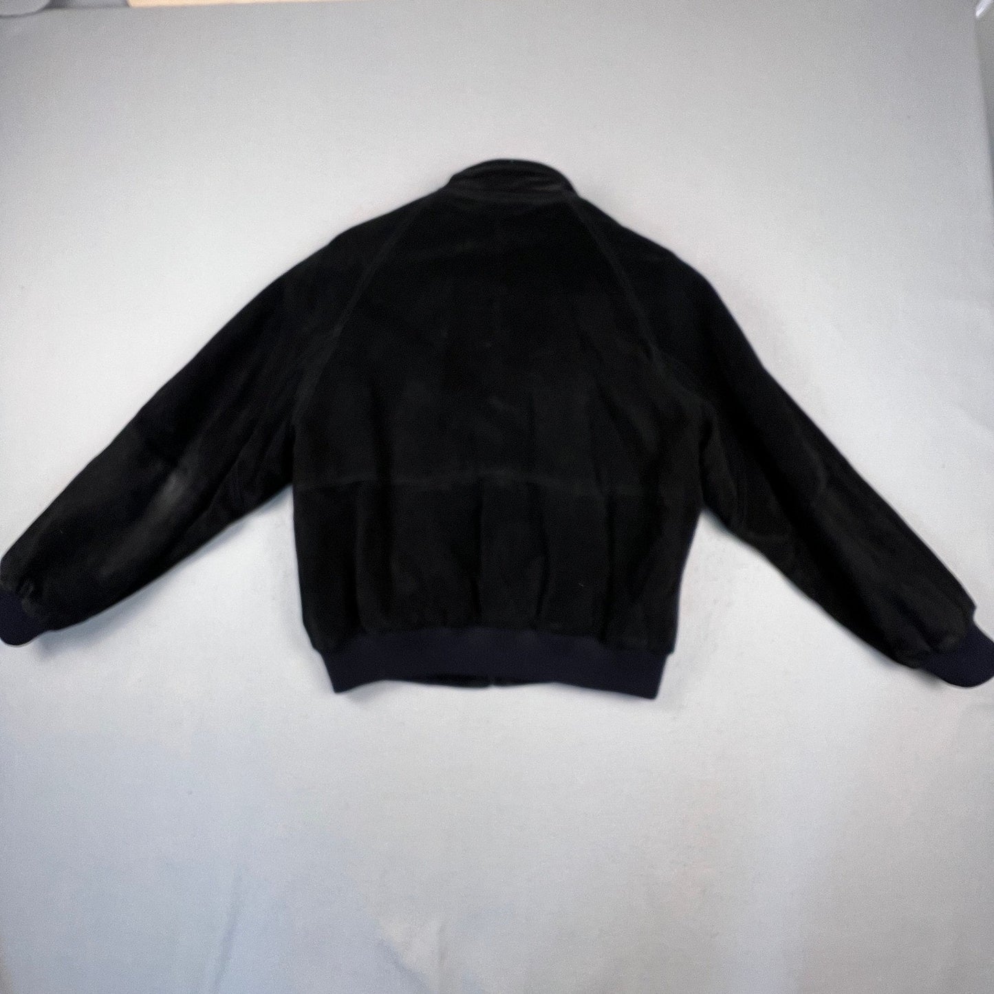 Field & Stream Leather Bomber Jacket Mens Large Black Suede Plaid Lined Outdoor