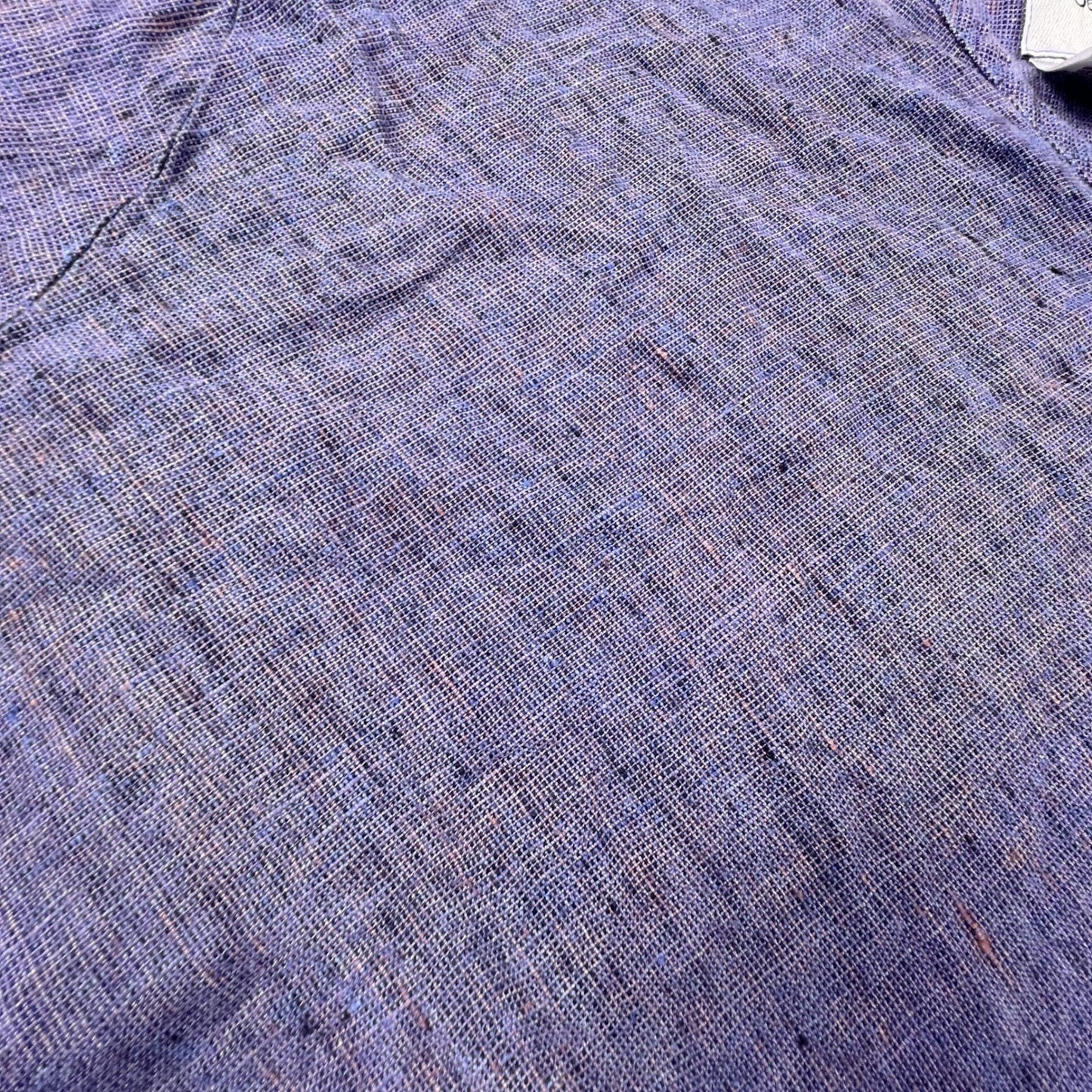 FLAX Linen Tunic Top Womens Large Purple Faux Wrap V-Neck Lagenlook Coastal Boho