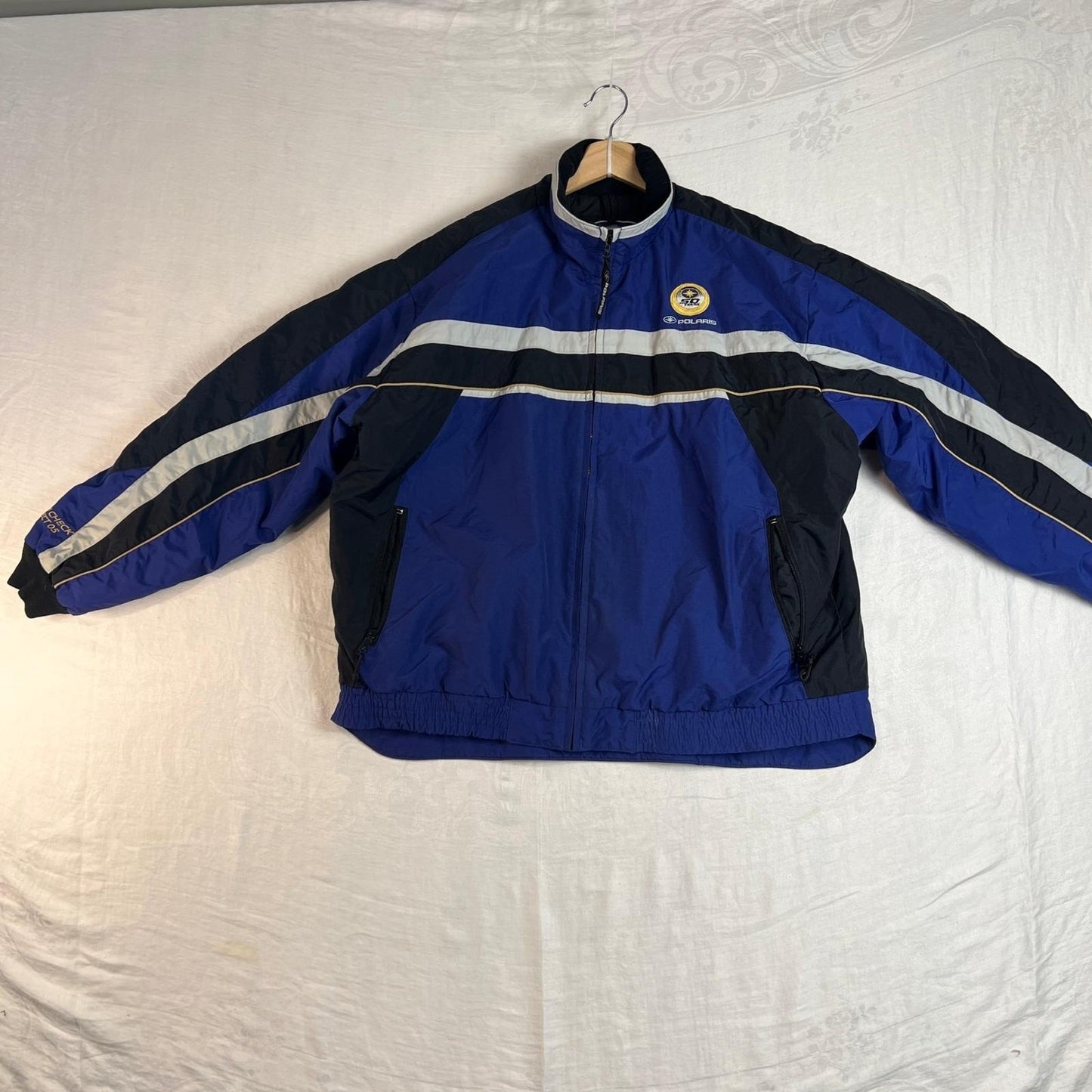 Vintage Polaris Snowmobile Jacket Men's Extra Large Blue Bomber Racing Team Coat