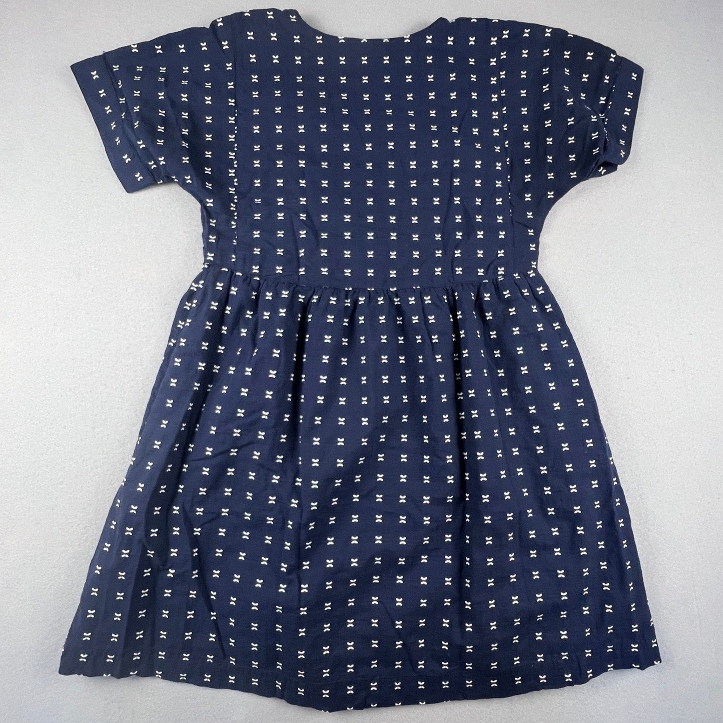 Madewell Mini Dress Womens Small Navy Blue Embroidered Bow Dobby V-Neck Boho