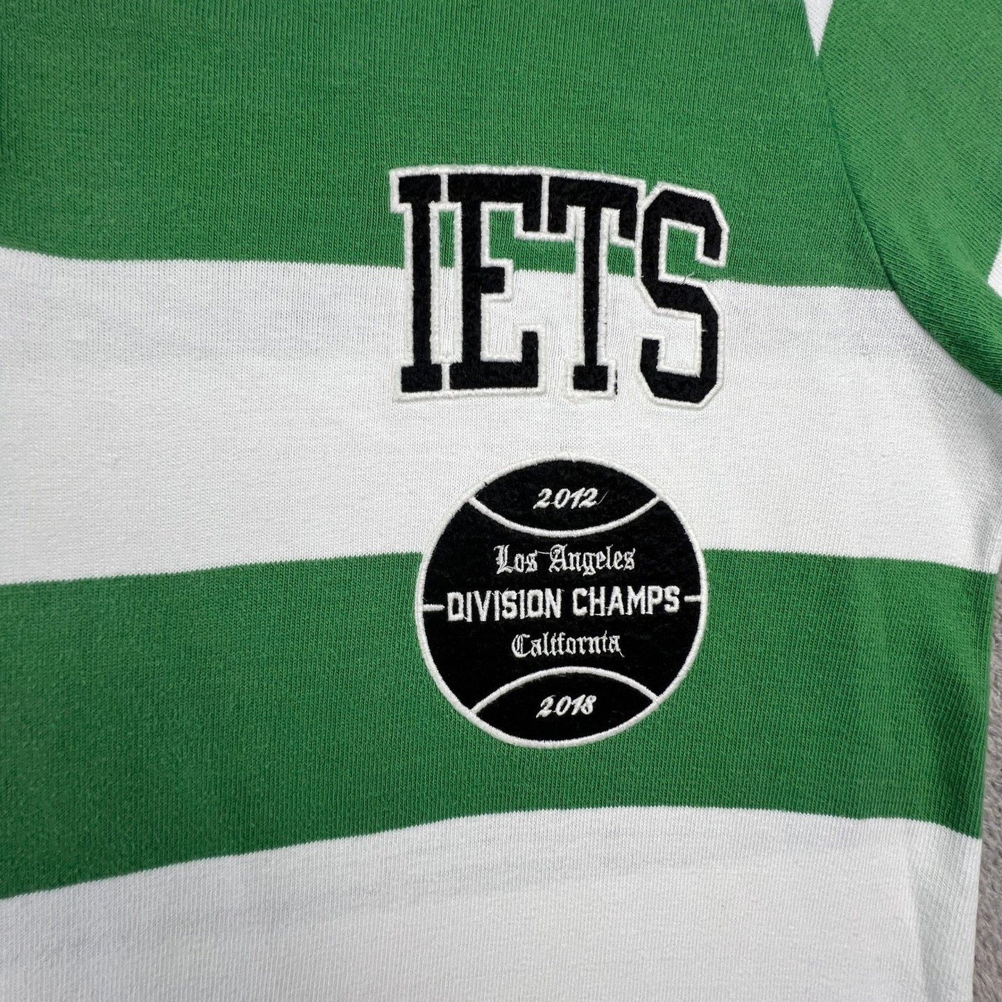 iets Frans Urban Outfitters Mens Polo Rugby Shirt Striped Green White LA Champs