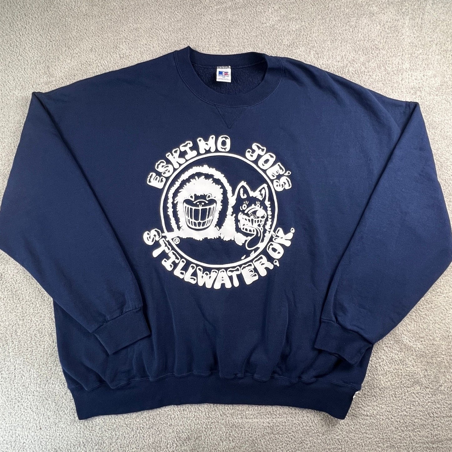 Vintage 90s Russell Athletic Eskimo Joes Sweatshirt Mens 4X Navy Stillwater USA
