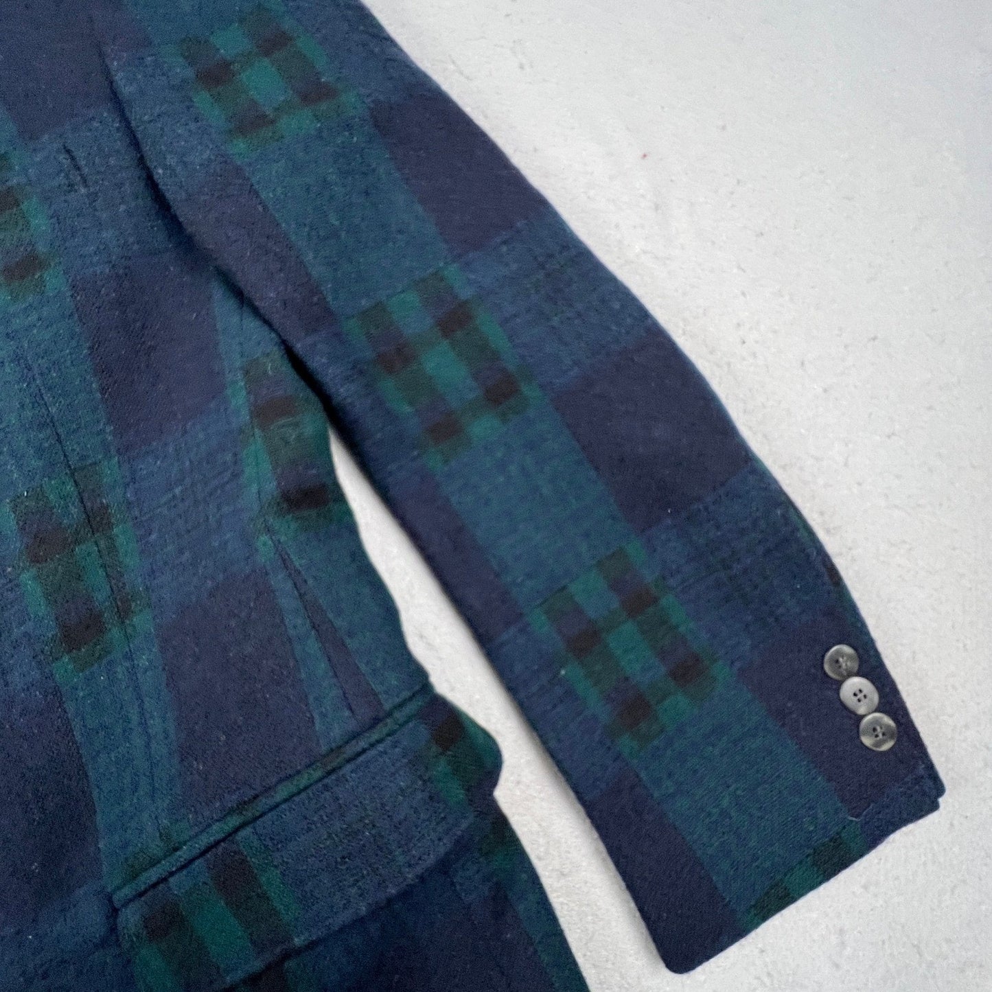 Vintage Woolrich Plaid Blazer Men Small Mallard Green Navy Blue Wool Blend USA