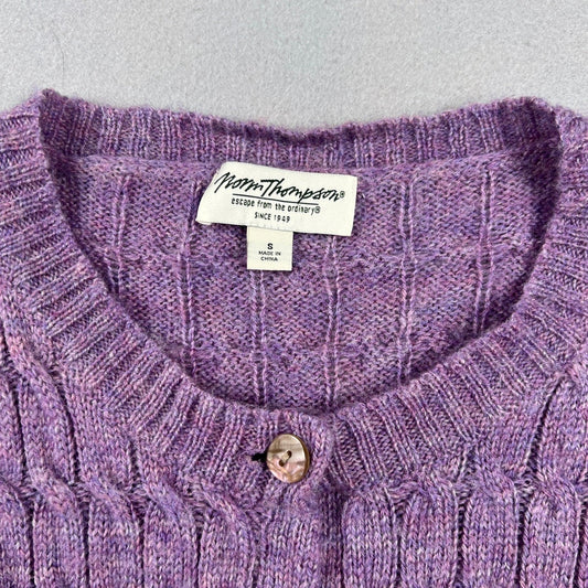 VTG Style 100% Wool Norm Thompson Cardigan Sweater Small Cable Knit Classic