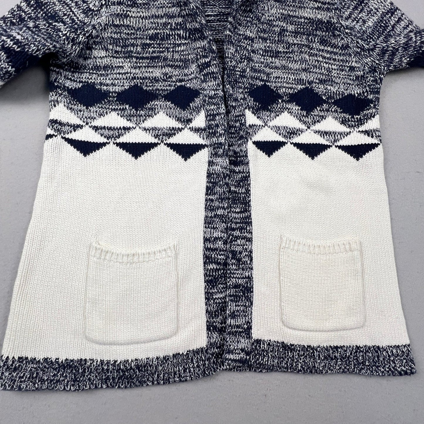 Gap Cardigan Sweater Womens Large Blue White Geometric Fair Isle Shawl Knit Cozy