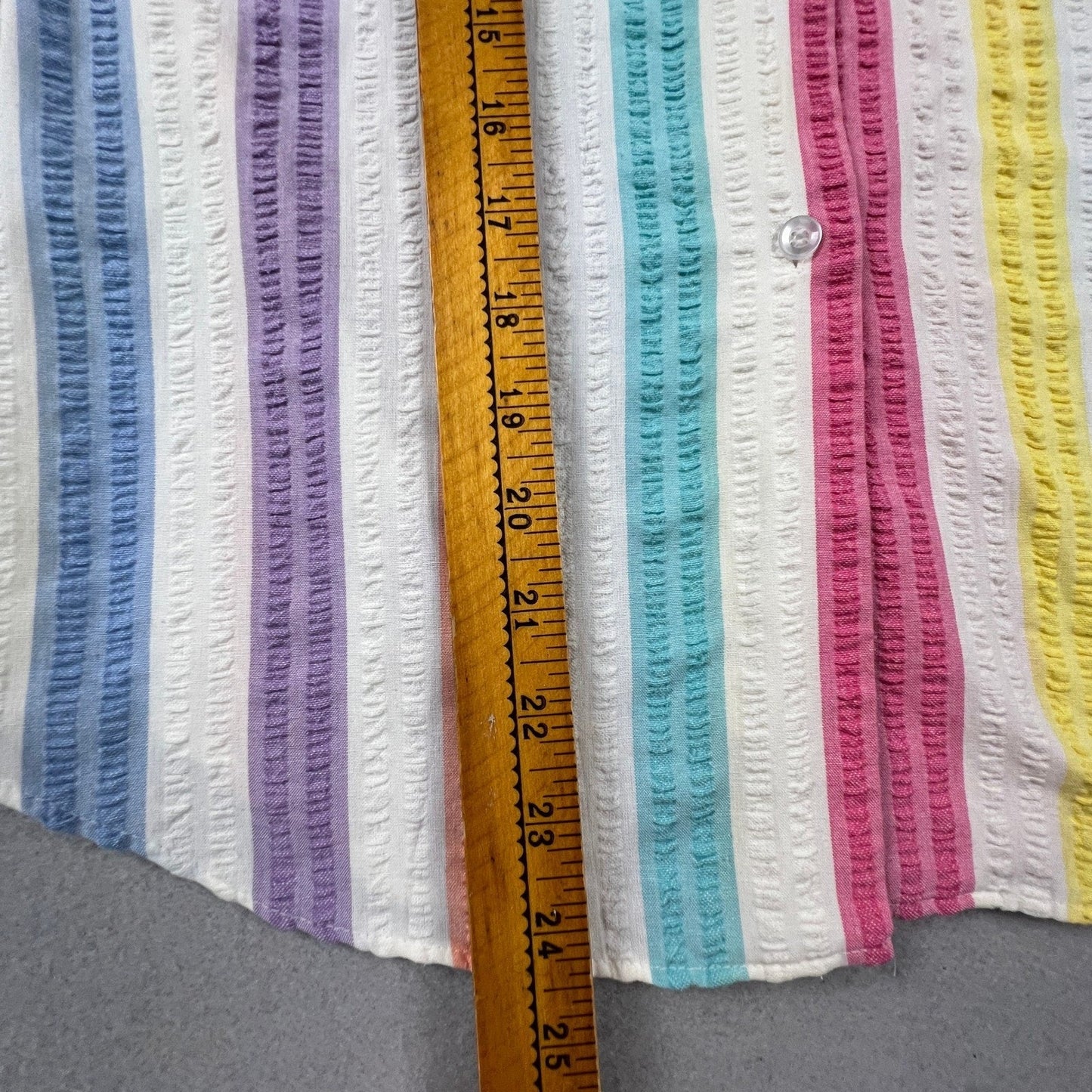 Colorful Seersucker Button Up Shirt Womens L Multi Color Rainbow Stripe Camp Top