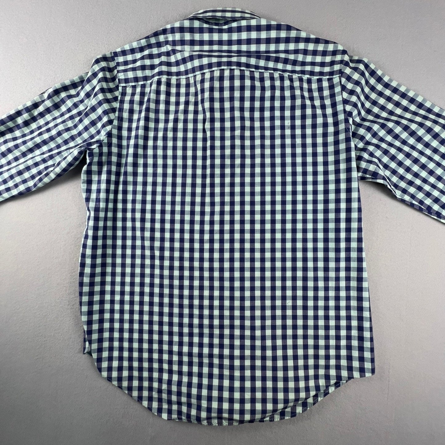 Van Heusen Button Down Shirt Men 16-16.5 Gingham Slim Fit Wrinkle Free Office