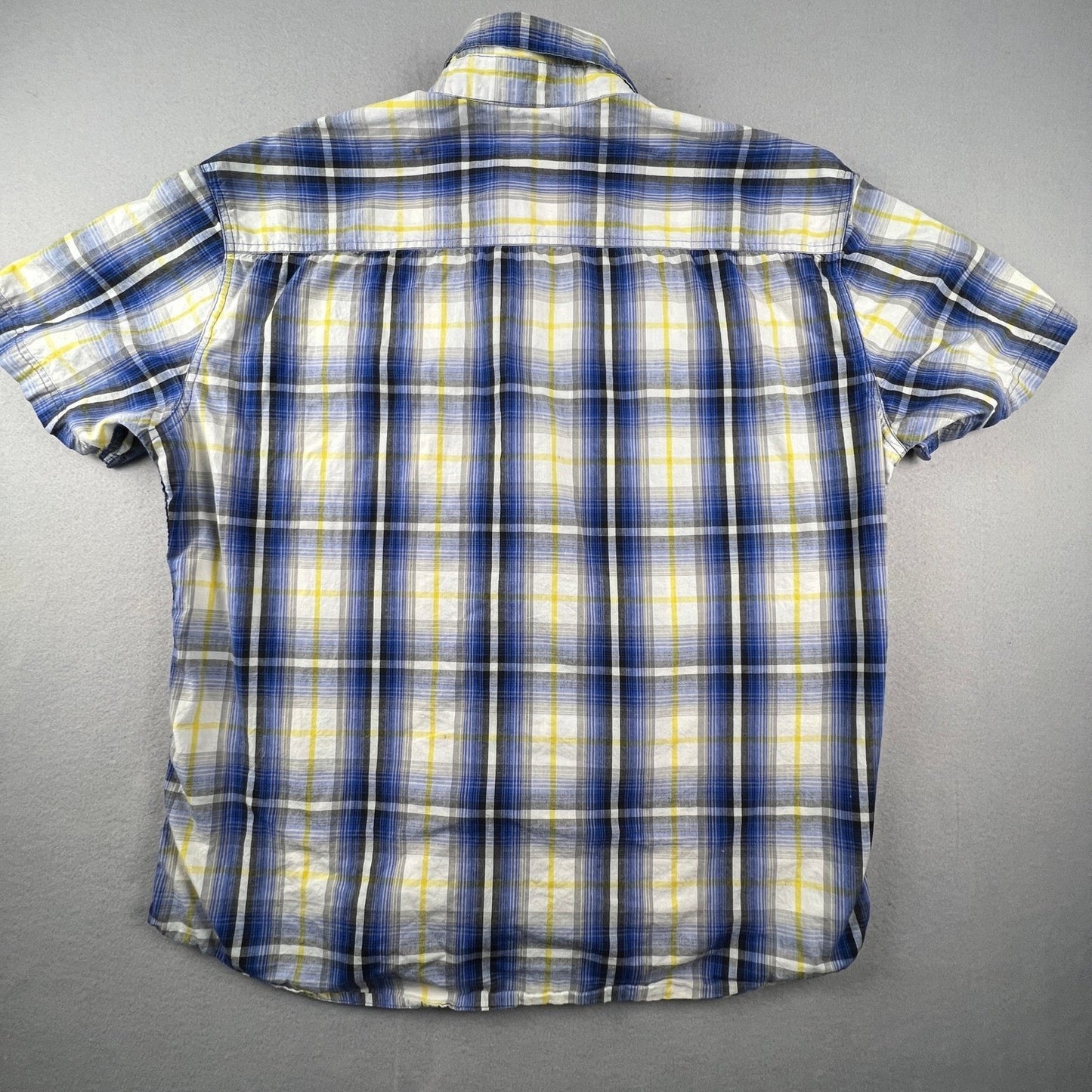 Ecko Unltd Button Down Shirt Mens XXL Blue Yellow Plaid Short Sleeve Urban Y2K