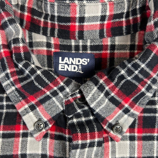 Lands End Flannel Shirt Men's XL Plaid Red Black White L/S Traditional Fit