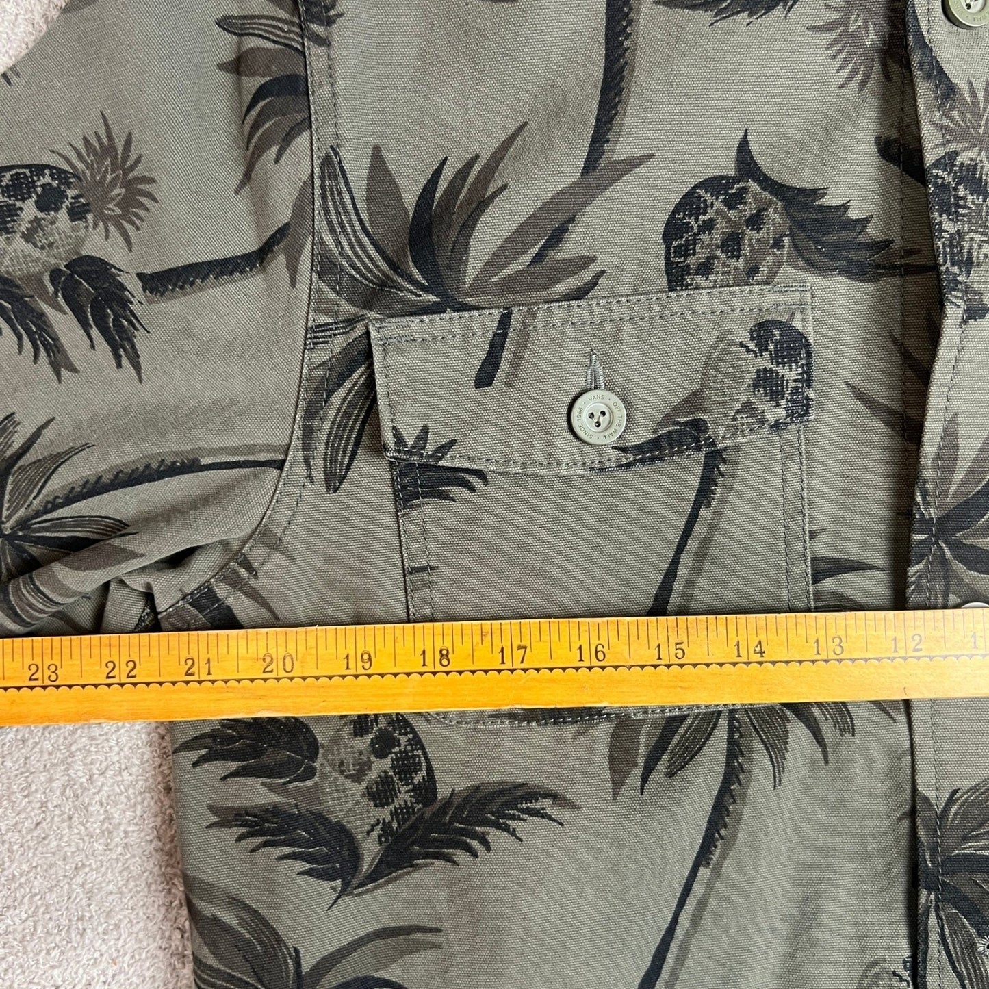 Vans Hooded Jacket Mens Medium Tropical Palm Tree Print Chore Coat Olive