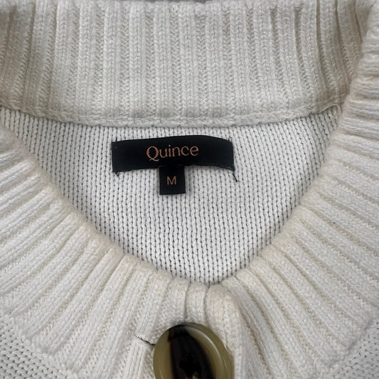 Quince Cardigan Sweater Womens M White Organic Cotton Cropped Knit Minimalist