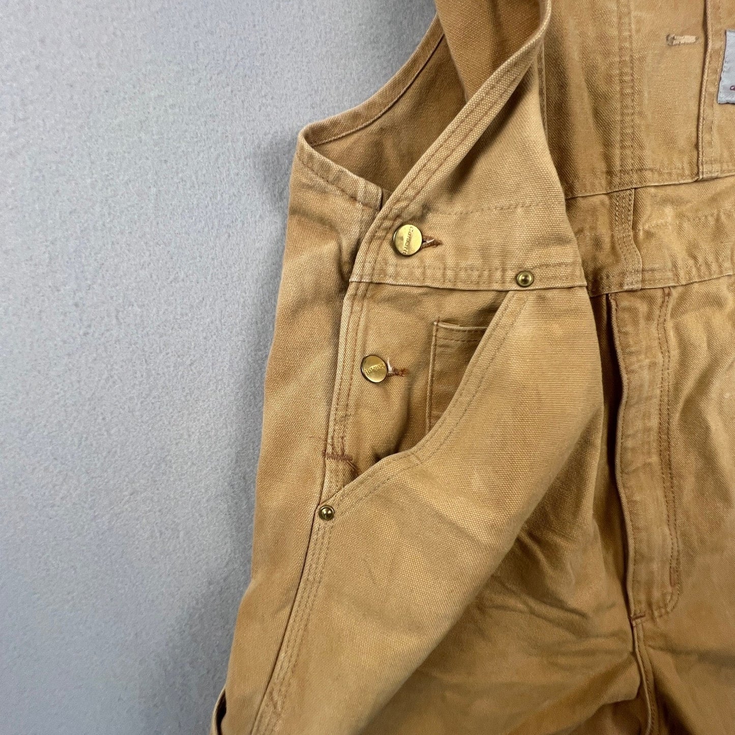 Carhartt Bib Overalls Mens 38x30 Brown R01 BRN Double Knee Workwear Distressed