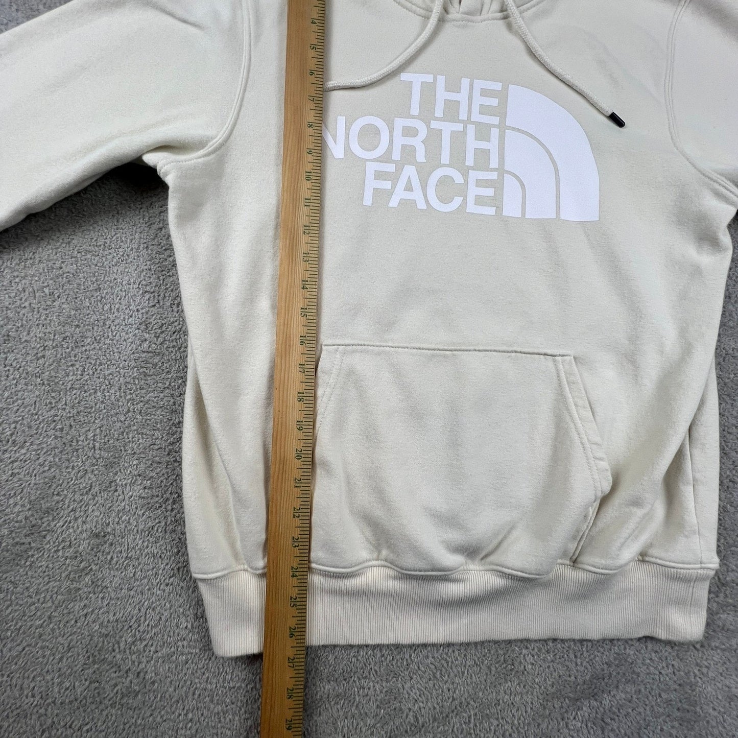 The North Face Mens Pullover Hoodie Medium Cream White Logo Sweatshirt Half Dome