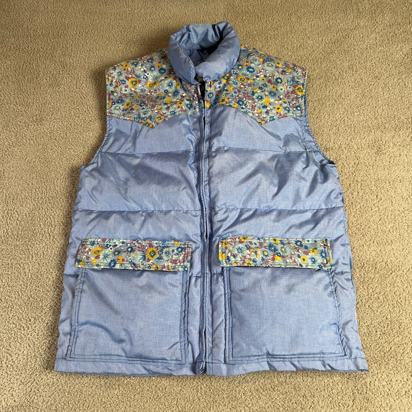 Vintage Frostline Puffer Vest Womens S Blue Floral Western Yoke