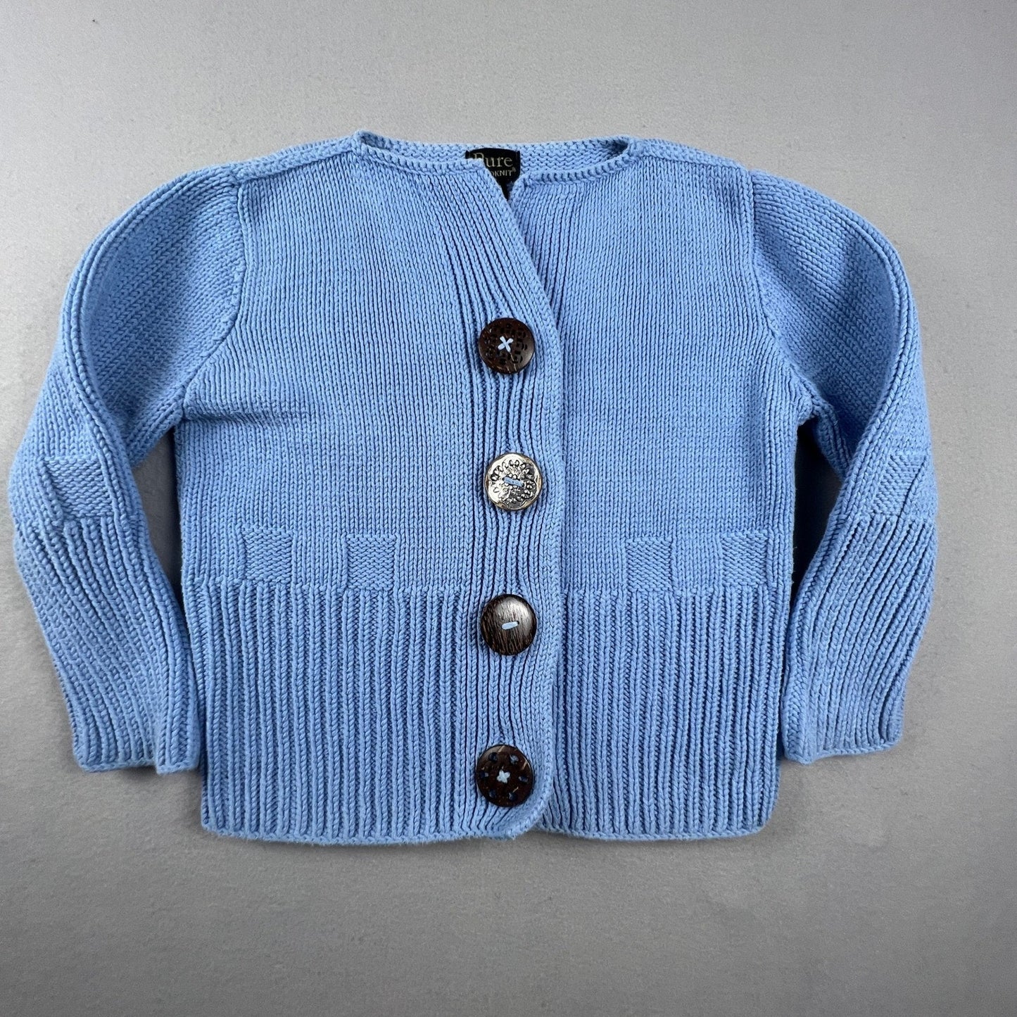 Pure Handknit Cardigan Sweater M/L Blue Cotton Button Up Coastal Grandmacore