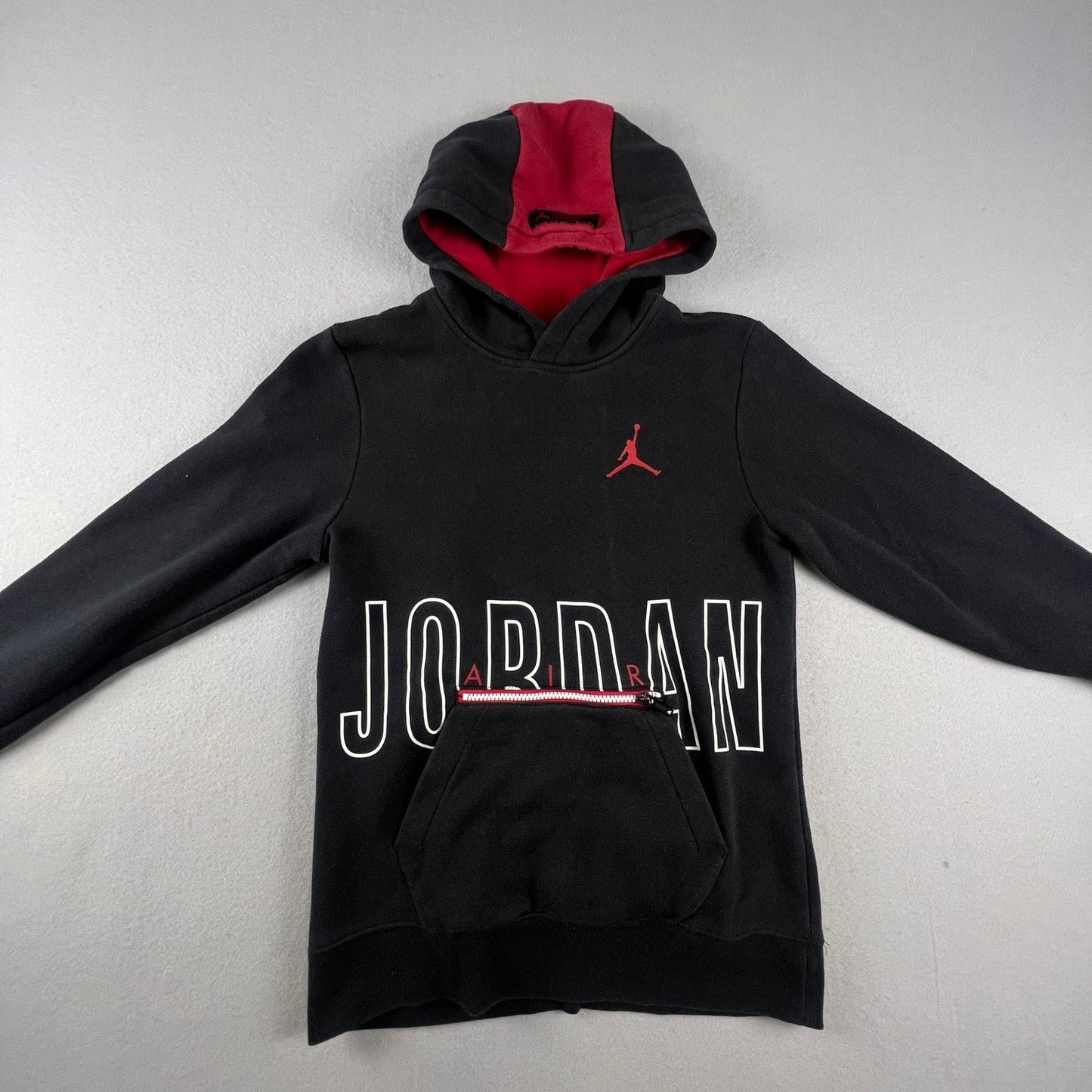Jordan Hoodie Boys L Black Red Jumpman Graphic Zipper Pocket Fleece Pullover VTG