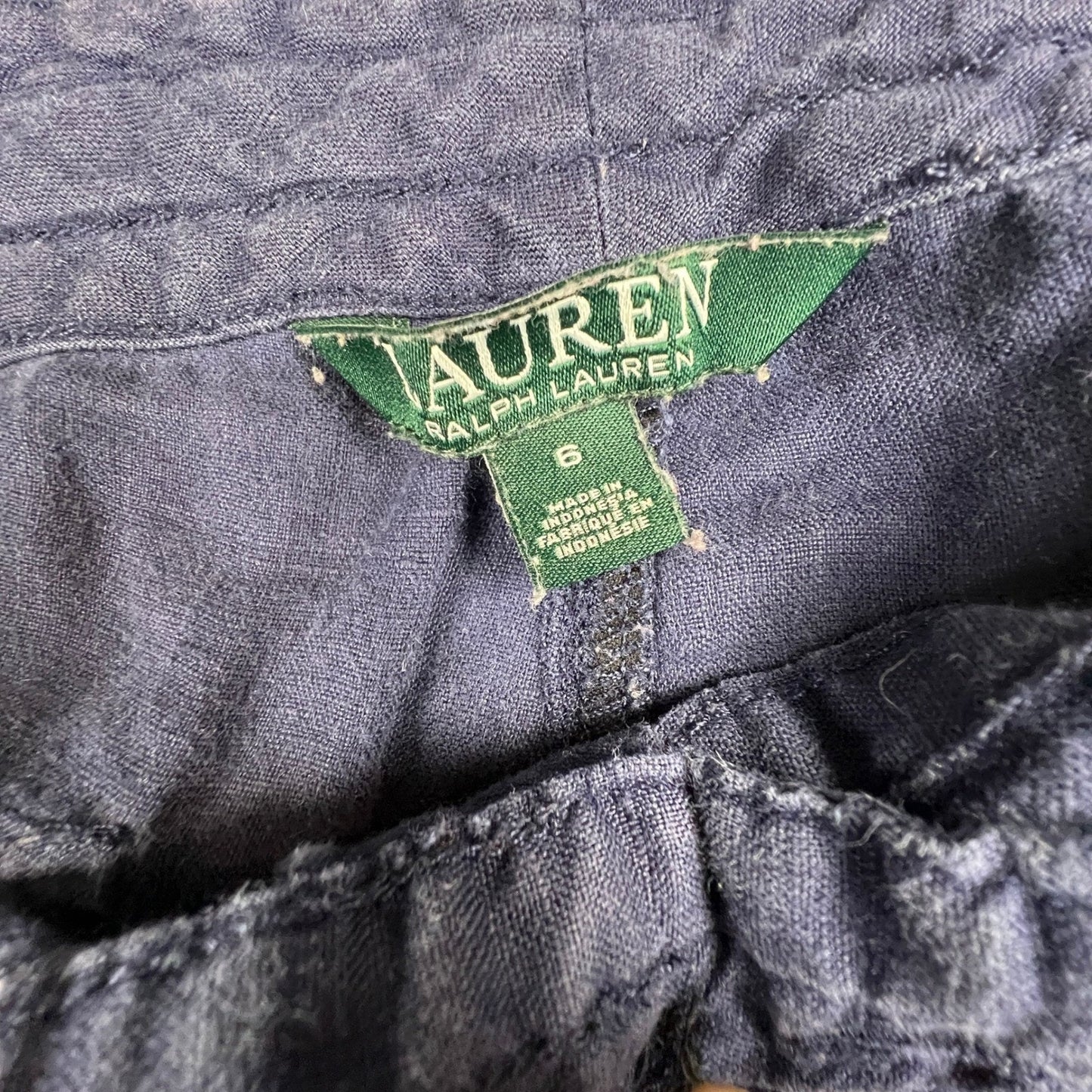 Lauren Ralph Lauren Linen Pants Womens 6 Navy Blue Drawstring Casual Coastal