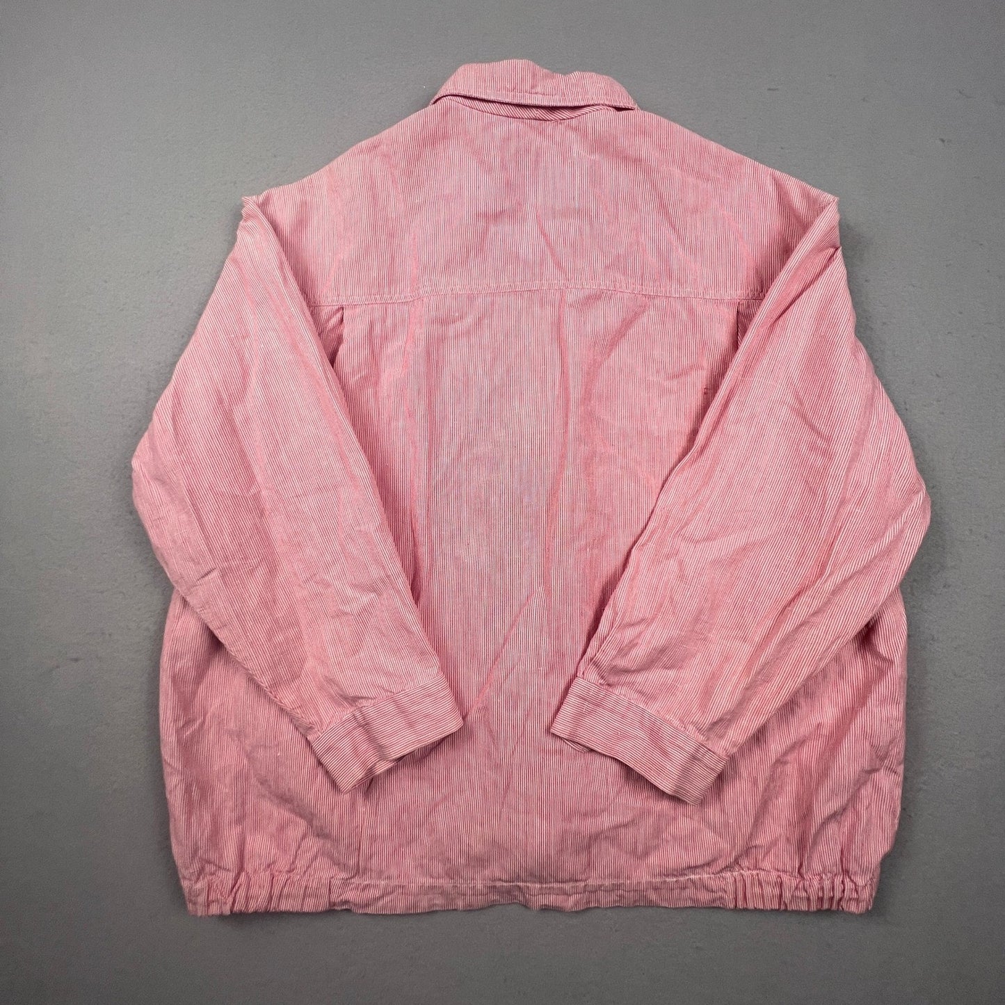 VTG 90s Esprit Jacket Womens Red Pinstripe Cotton Linen Zip Up Bomber Coat
