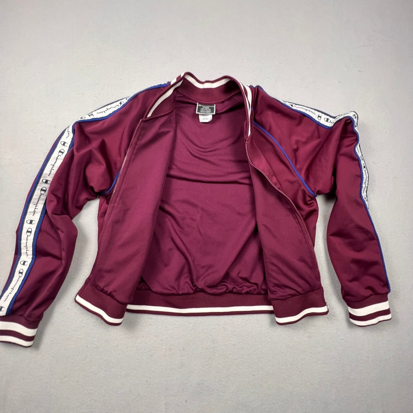 Champion Track Jacket Womens Large Maroon Logo Tape Full Zip Athletic Sporty