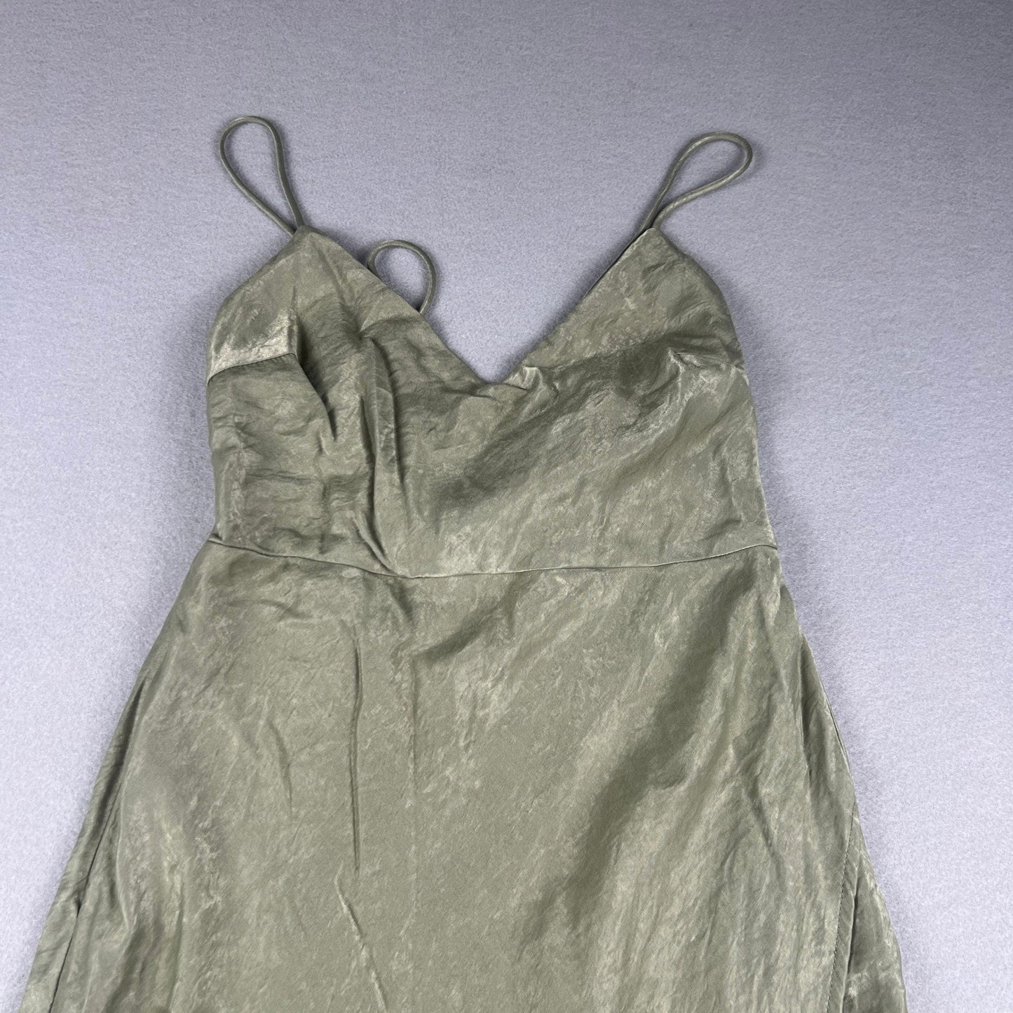 Hello Molly Satin Maxi Dress XS Sage Green Formal Cocktail Wedding Bridal