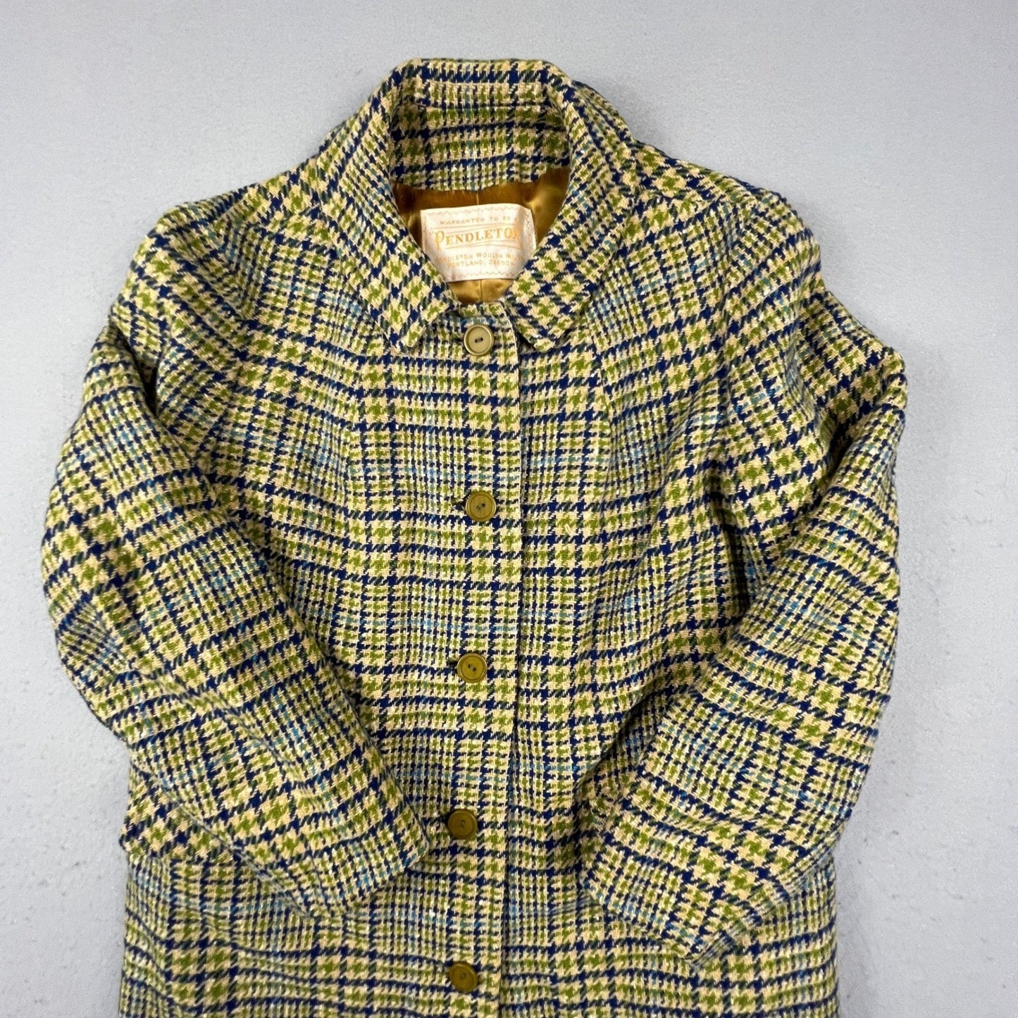 Pendleton Wool Overcoat Womens L Multi Houndstooth Vintage Long Trench Coat