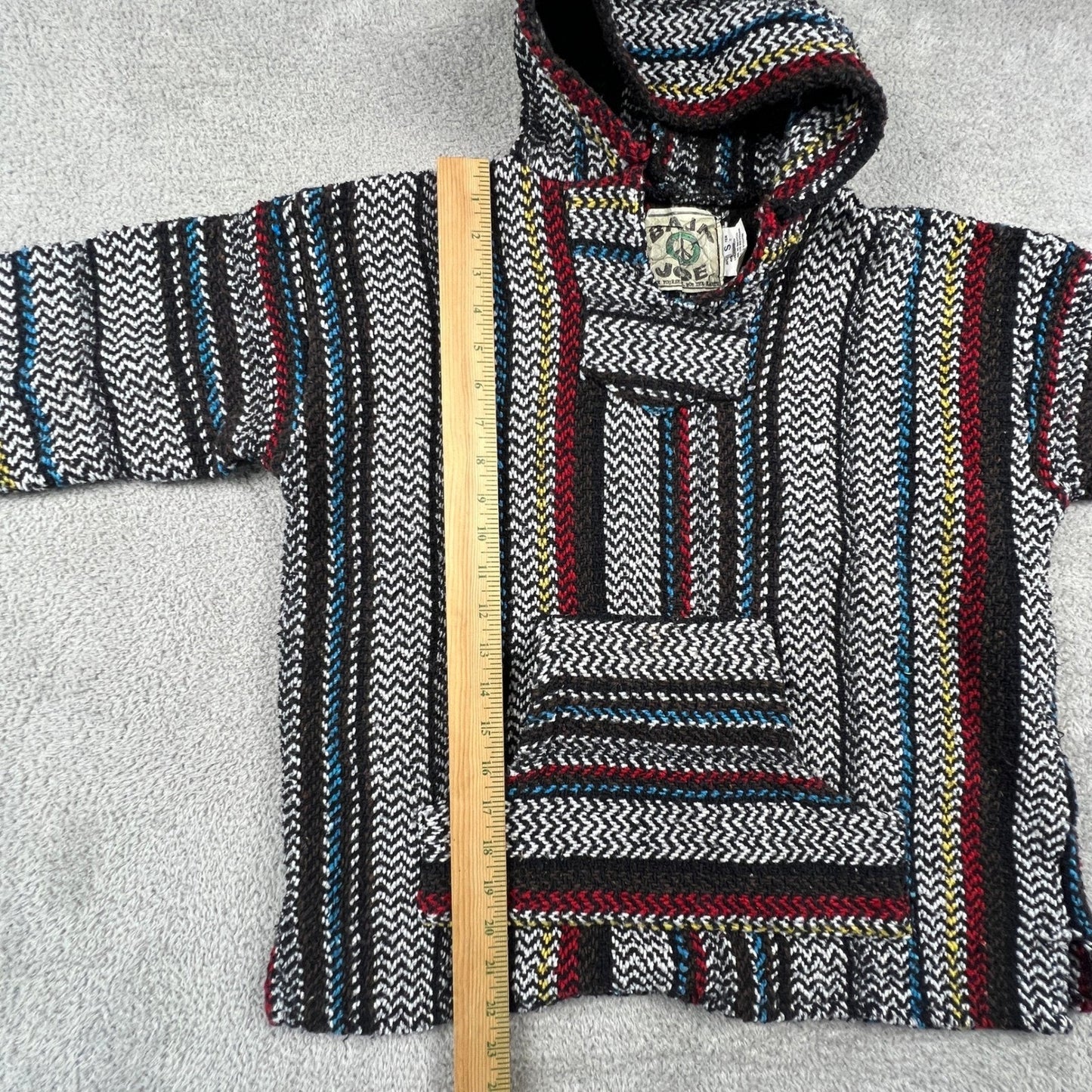 Baja Joe Hoodie Mens Small Striped Mexican Drug Rug Boho Surfer Pullover