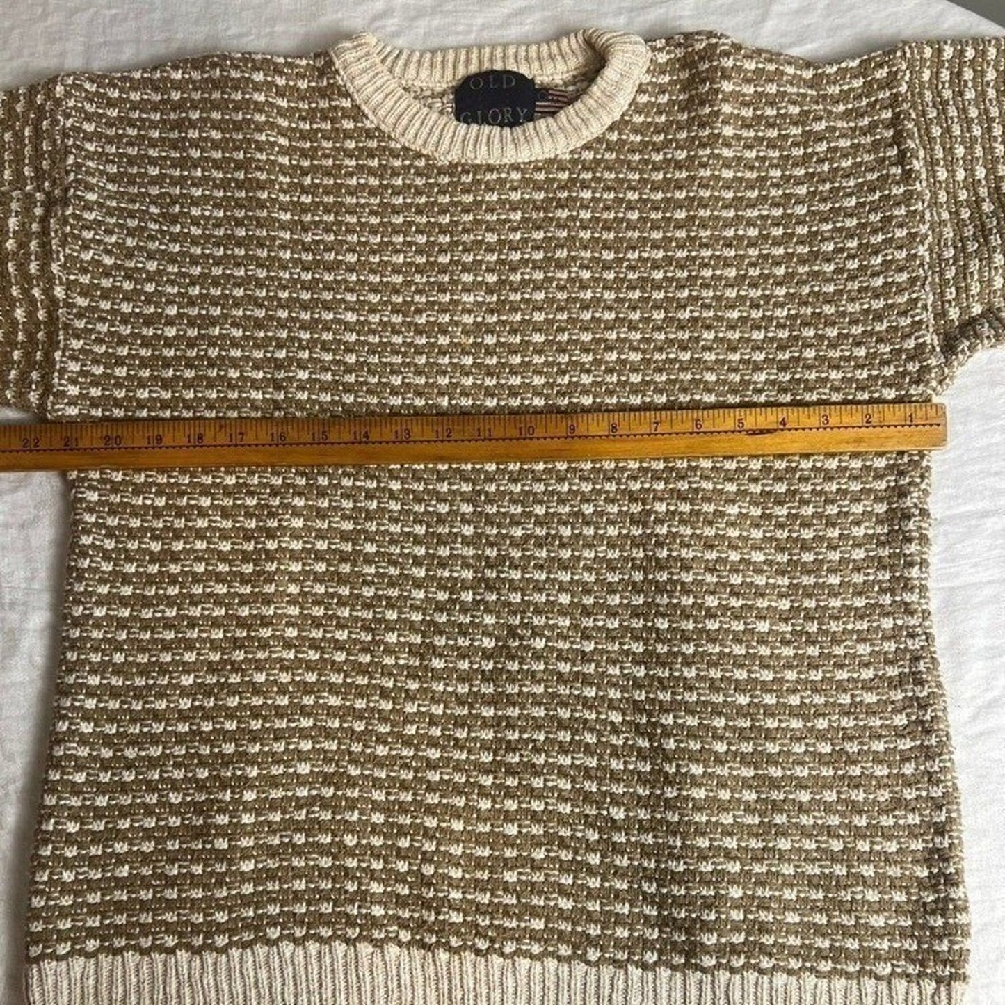 Vintage Cotton Knit Sweater M Striped Made USA Crewneck Old Glory