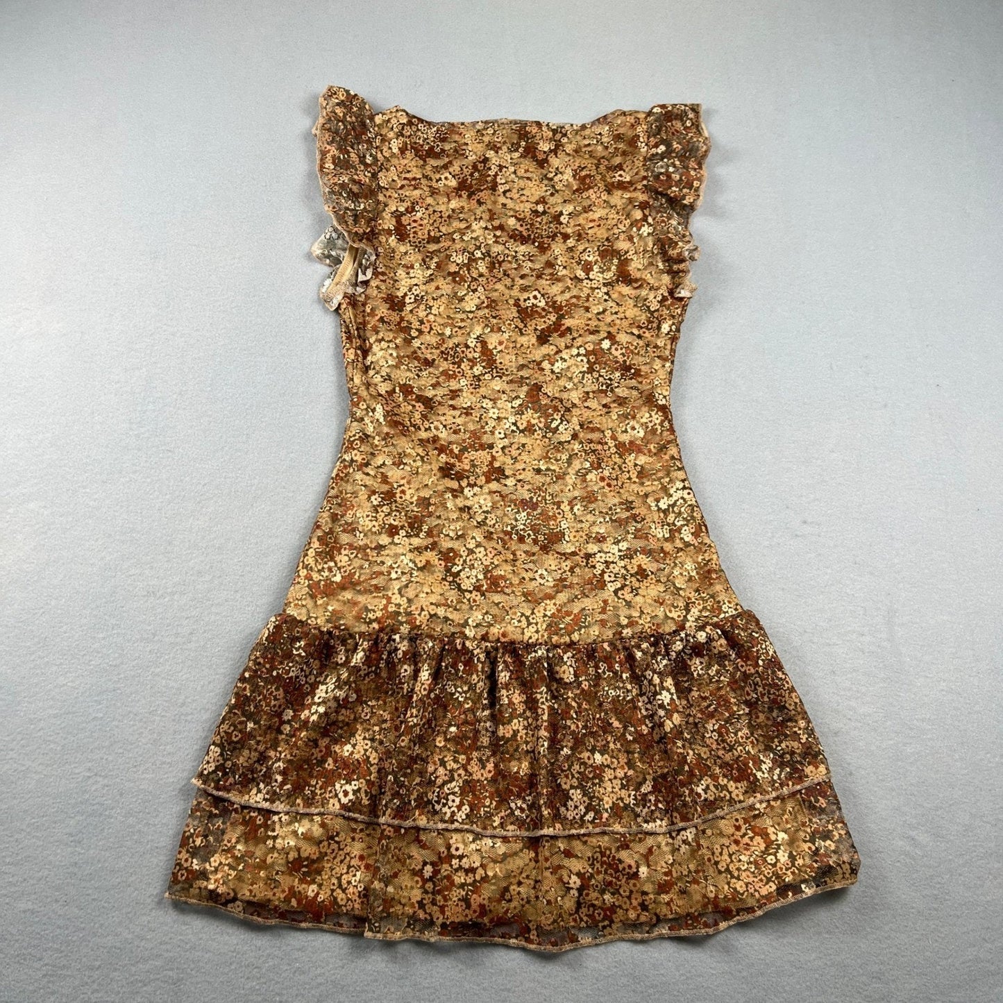 Y2K Floral Lace Mini Dress Baby doll Tiered Boho Mesh Wrap Lace Vintage style