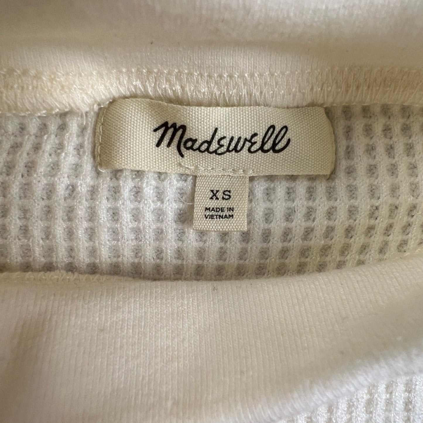 Madewell Waffle Knit Mock Neck Raglan Top XS Cream Minimalist Casual Chic Costal