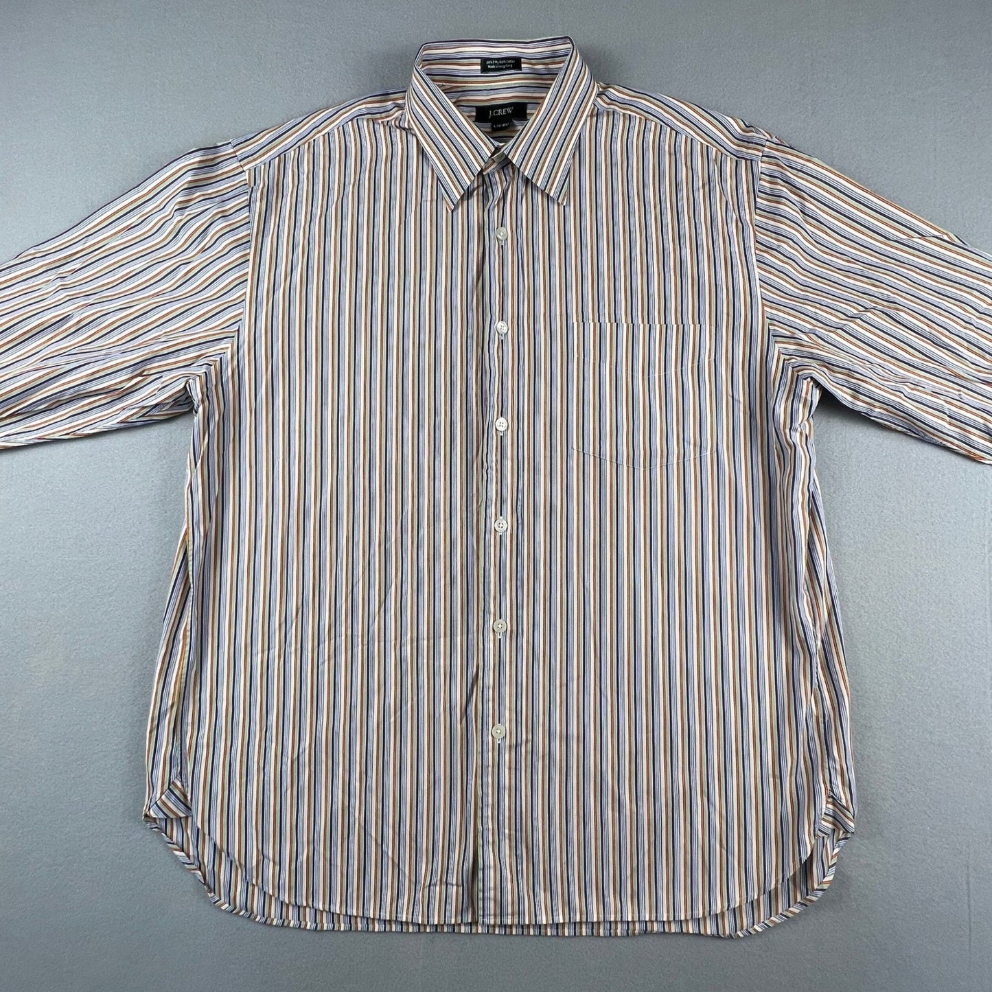 VTG J.Crew Button Down Shirt Mens L Color Stripe 100s 2 Ply Hong Kong Business