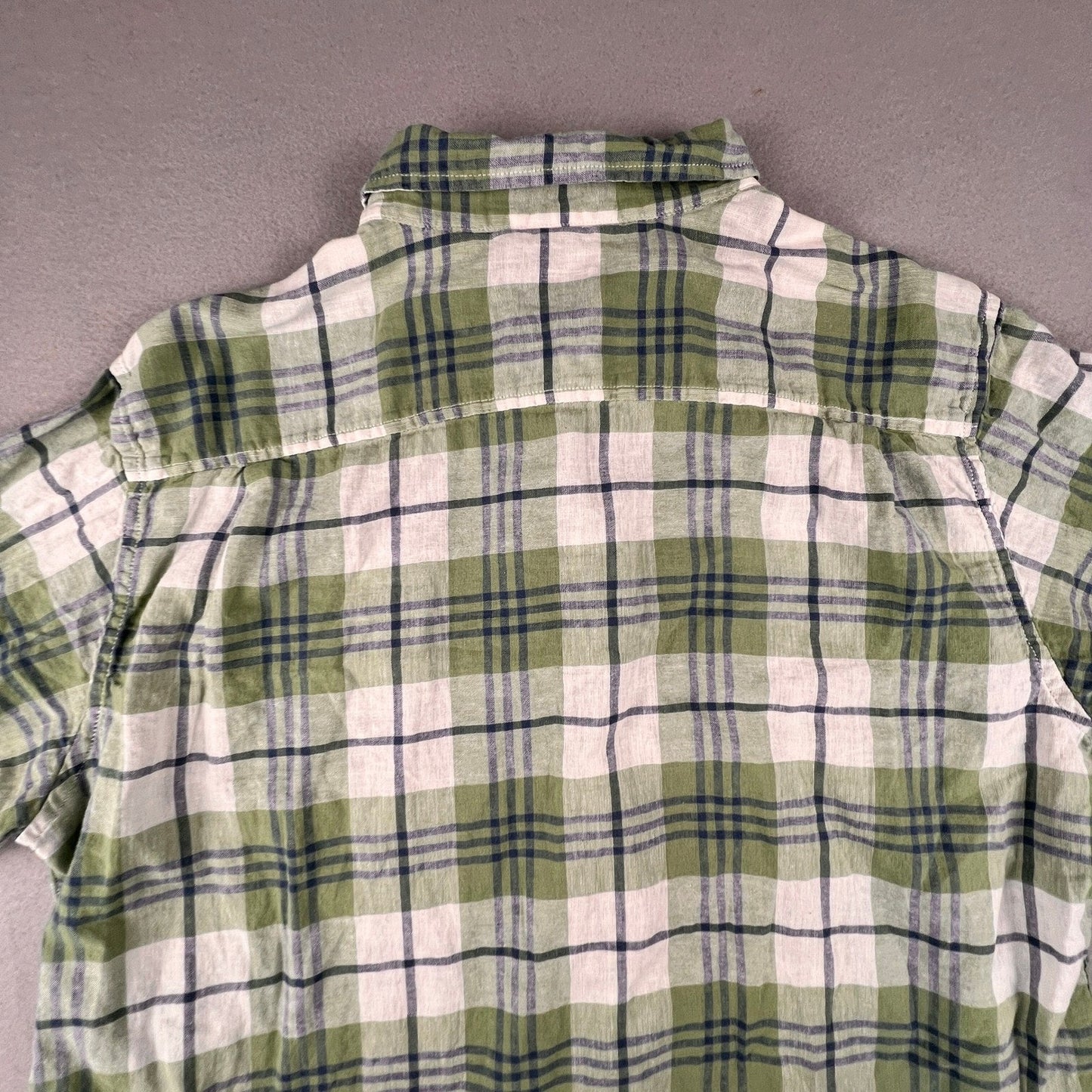 Weatherproof Vintage Plaid Shirt Mens XL Green Linen Blend Short Sleeve Casual