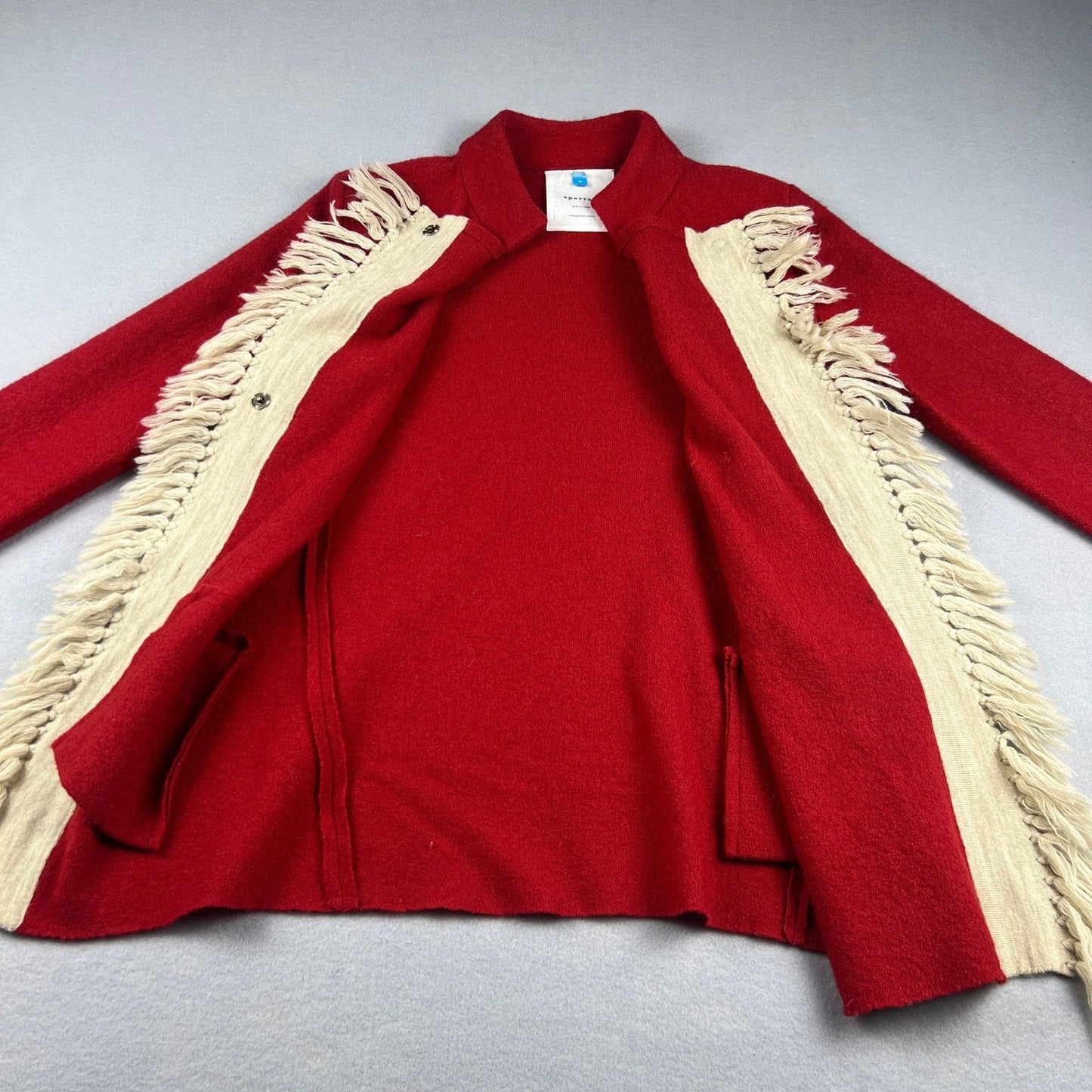 Sparrow Anthropologie Cardigan Womens Small Red Wool Fringe Toggle Boho Sweater