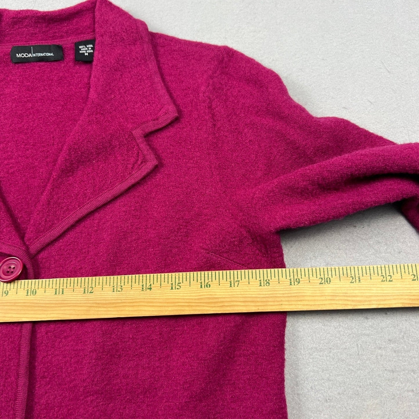VTG 90s Moda International Wool Cardigan Coat M Pink Longline Boiled Sweater