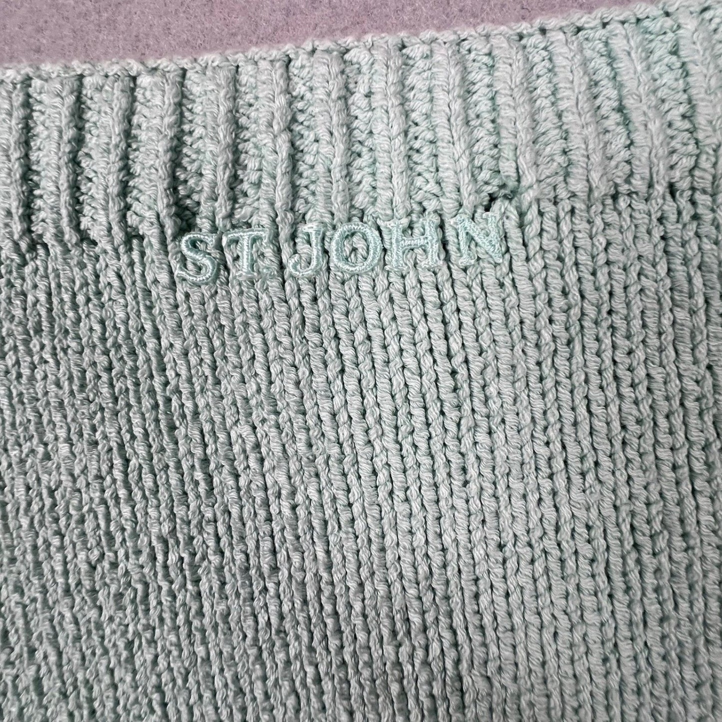 St. John Sport Knit Top Womens Medium Mint Green Square Neck Ribbed Short Sleeve